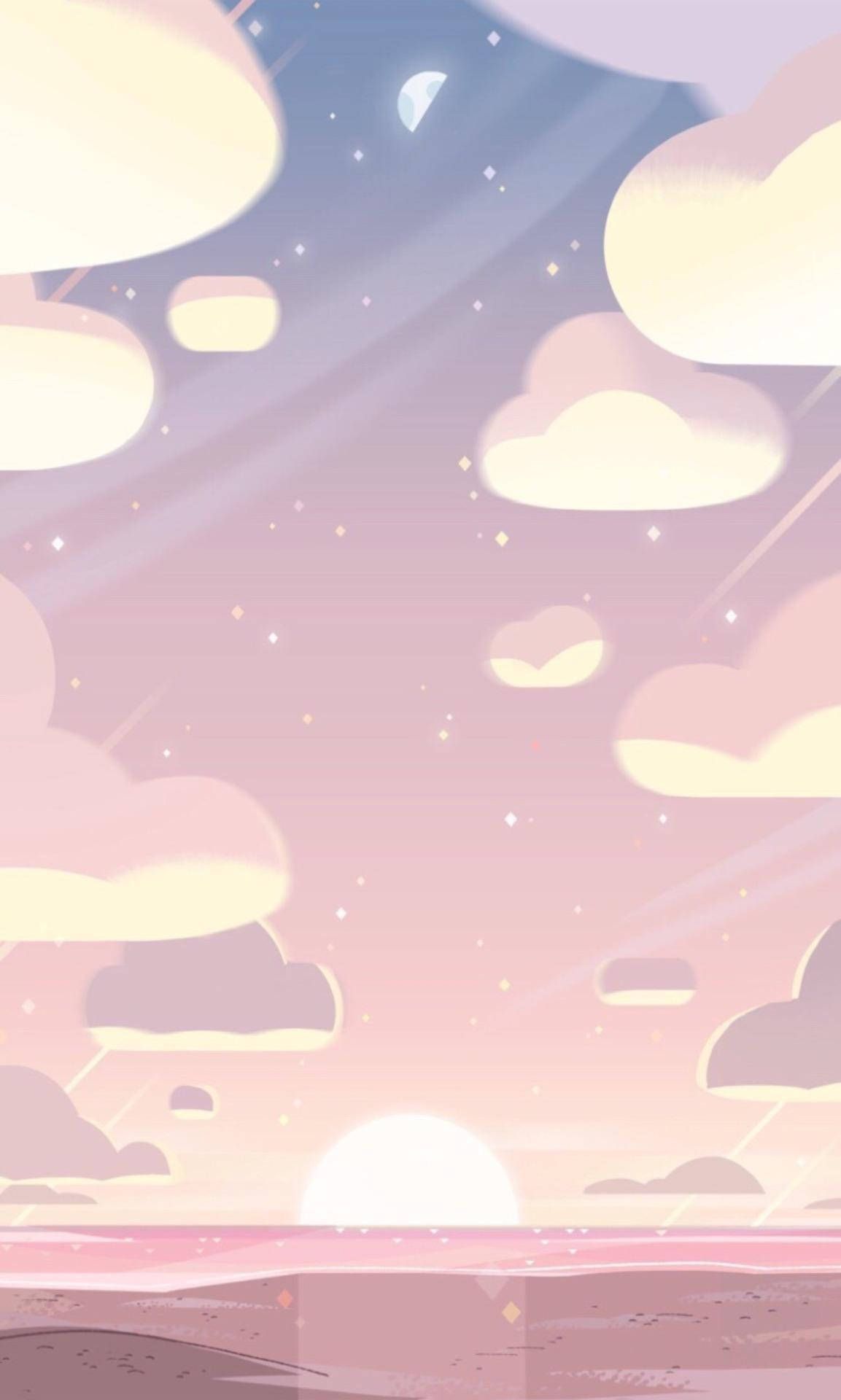  Hochauflösend Hintergrundbild 1153x1920. Downloaden iPhonepink Ästhetisches Cartoon Sonnenuntergang Wallpaper