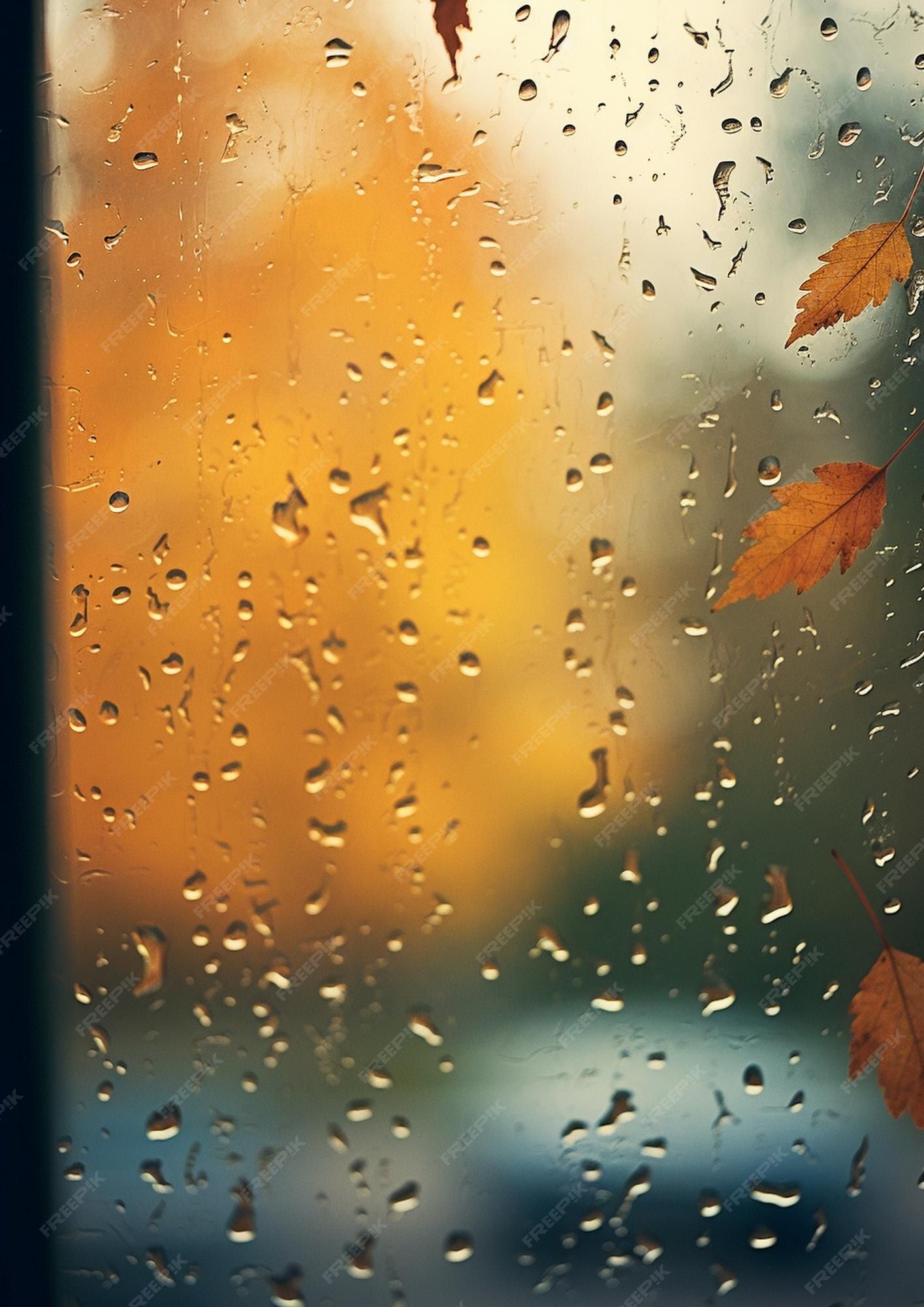 Regen Hintergrundbild 1415x2000. Fenster nass von regen und regentropfen, eine leere landschaft dahinter herbstsonne