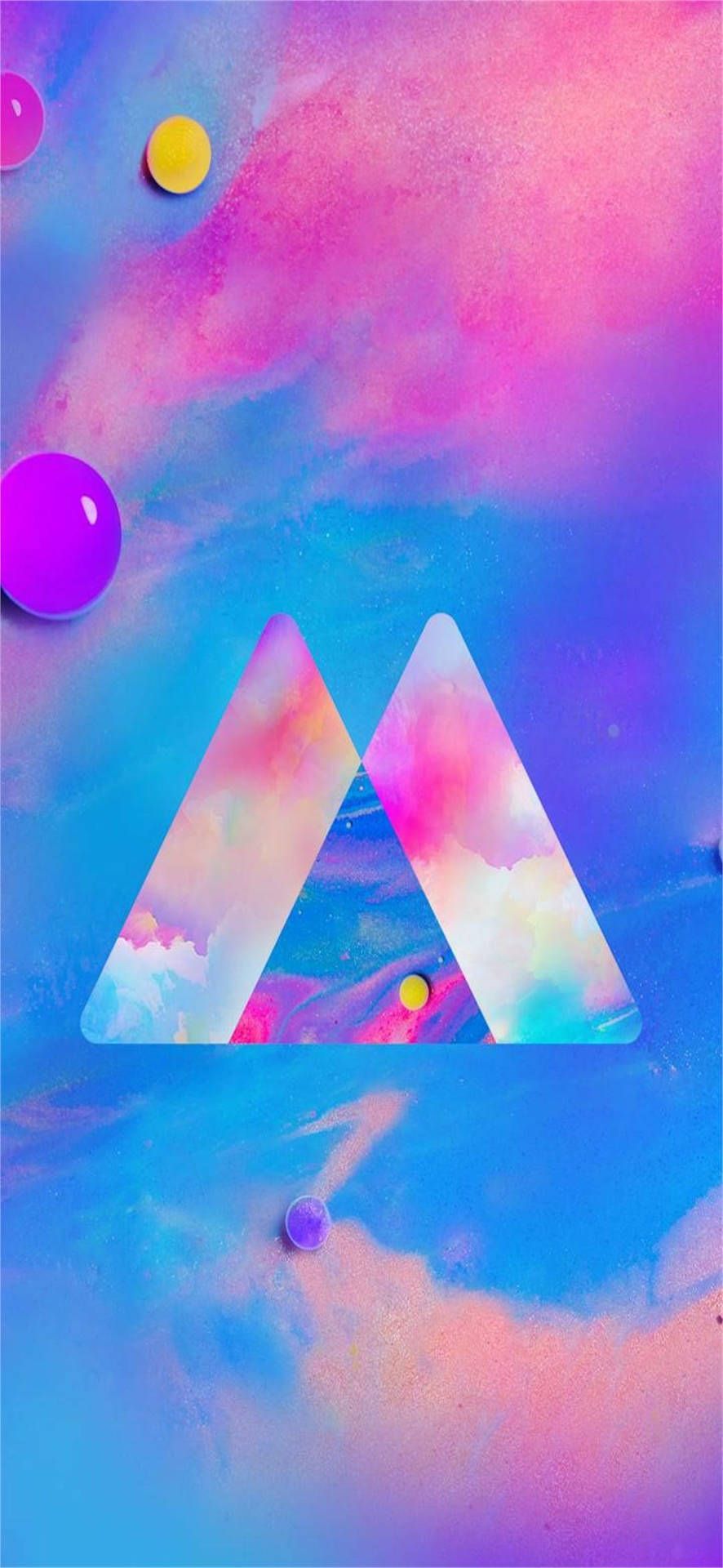  Samsung Galaxy A51 Hintergrundbild 886x1920. Download Samsung A51 Triangles And Balloons Blue And Pink Aesthetic Wallpaper