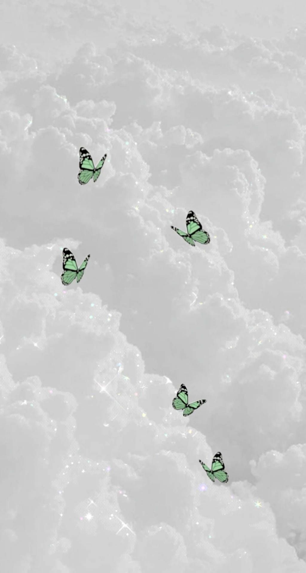  Weißer Hintergrundbild 1024x1920. Downloaden Schmetterlingeund Wolken, Grüne Und Weiße Ästhetik. Wallpaper