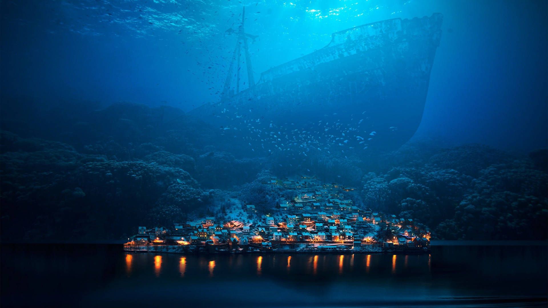  Meer Unterwasserwelt Hintergrundbild 1920x1080. Downloaden Unterwasserstadtim Wasser Wallpaper