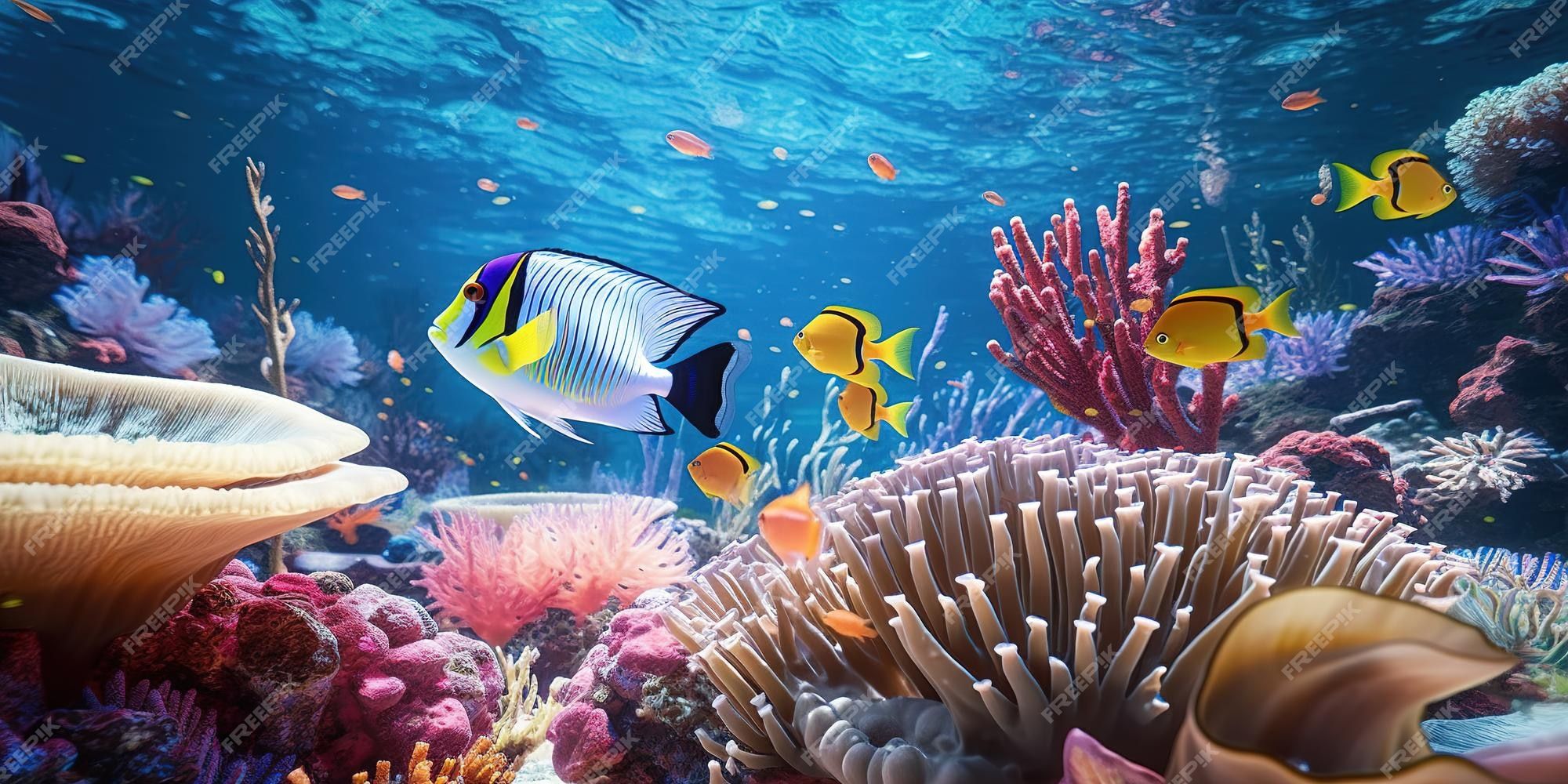  Meer Unterwasserwelt Hintergrundbild 2000x1000. Unterwasserwelt korallenriff und fische im roten meer in ägypten generative ki