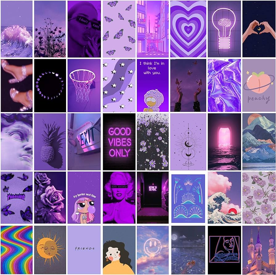 Originelles Hintergrundbild 894x891. Amazon.de: Wall Collage Kit Purple Aesthetic Teen Girls Bedroom Dorm Decor 40 Set 4x6 inch Photo Collection Wall Art Collage Kit Print Small Posters