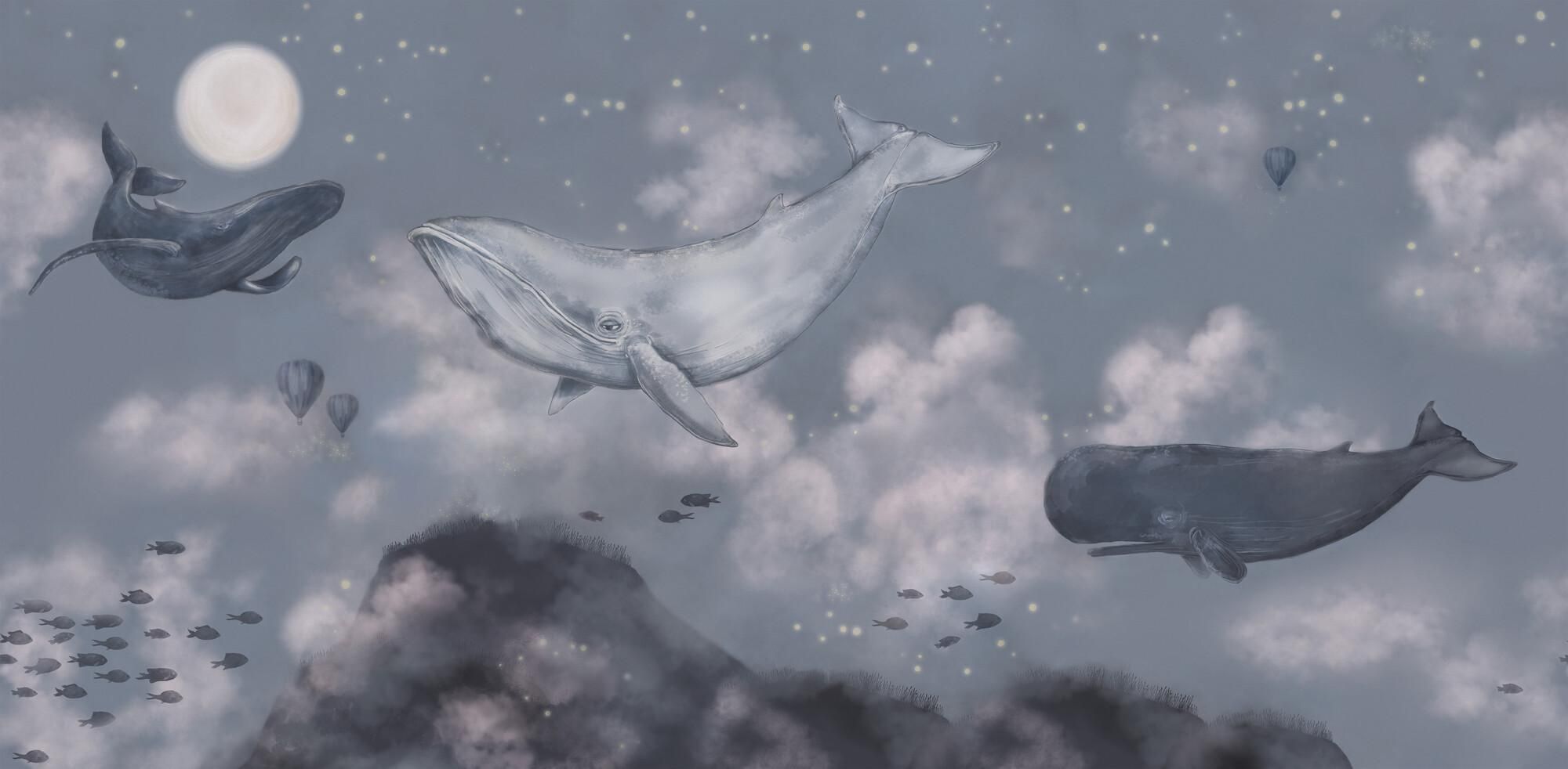Originelles Hintergrundbild 2000x982. Whales in the sky PW212802 Mr. Perswall Wallpaper
