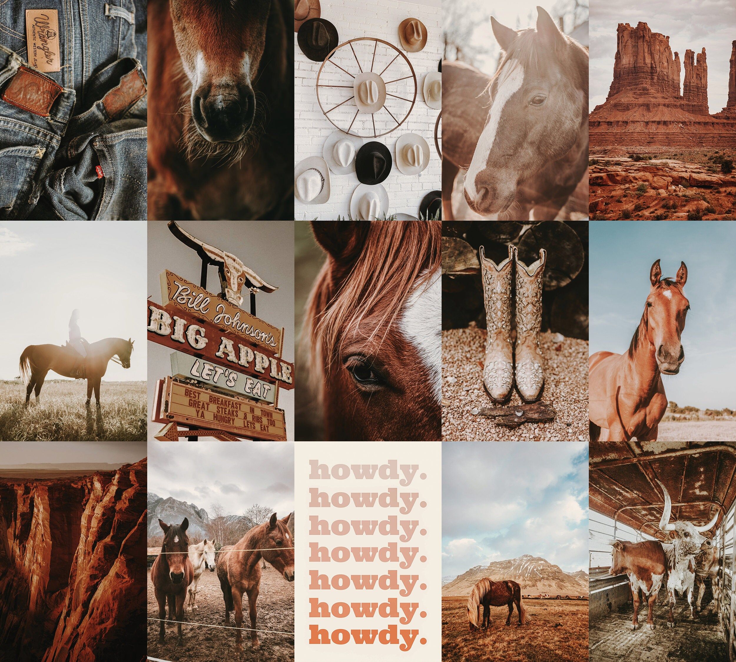  Hauspferd Hintergrundbild 2500x2250. Wild At Heart PRINTED 30 60pc COLLAGE KIT Western Aesthetic 4x6 Or 5x7 Photo Cards Physical Collage Prints Wall Art