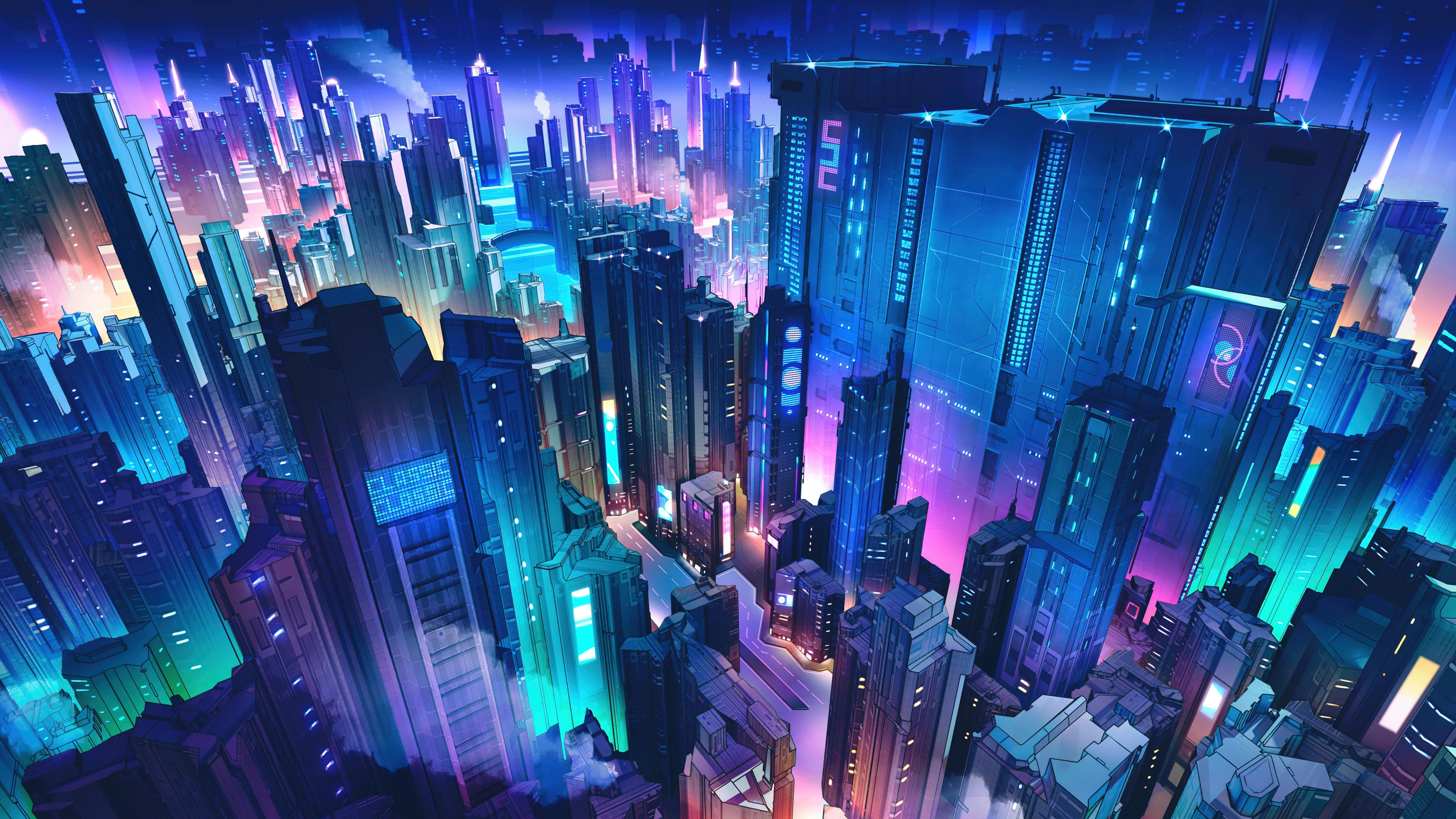  Cyber Hintergrundbild 4480x2520. Neon city Wallpaper 4K, Futuristic city, Cyber city