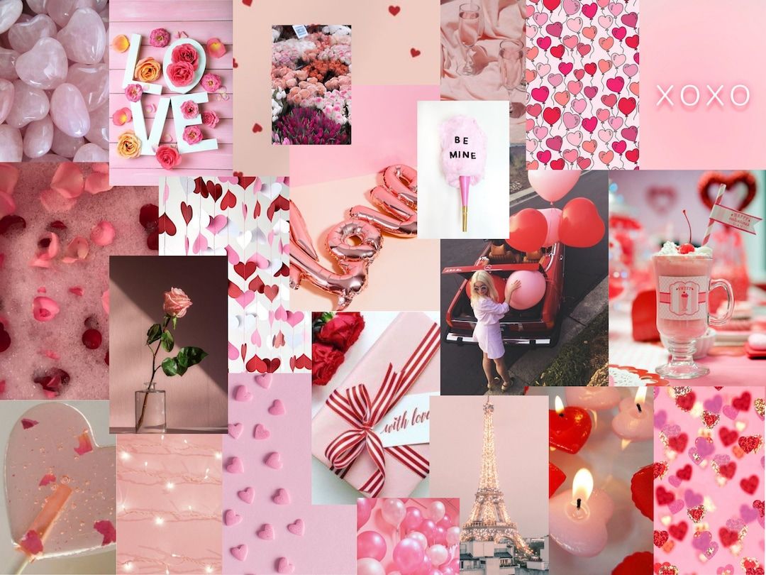  Valentinstag Hintergrundbild 1080x810. Rosa Valentinstag Ästhetische Collage Kit Rosa Valentinstag Thema Fotowand Valentinstag Dekoration Valentinstag Kunst DIGITAL DOWNLOAD