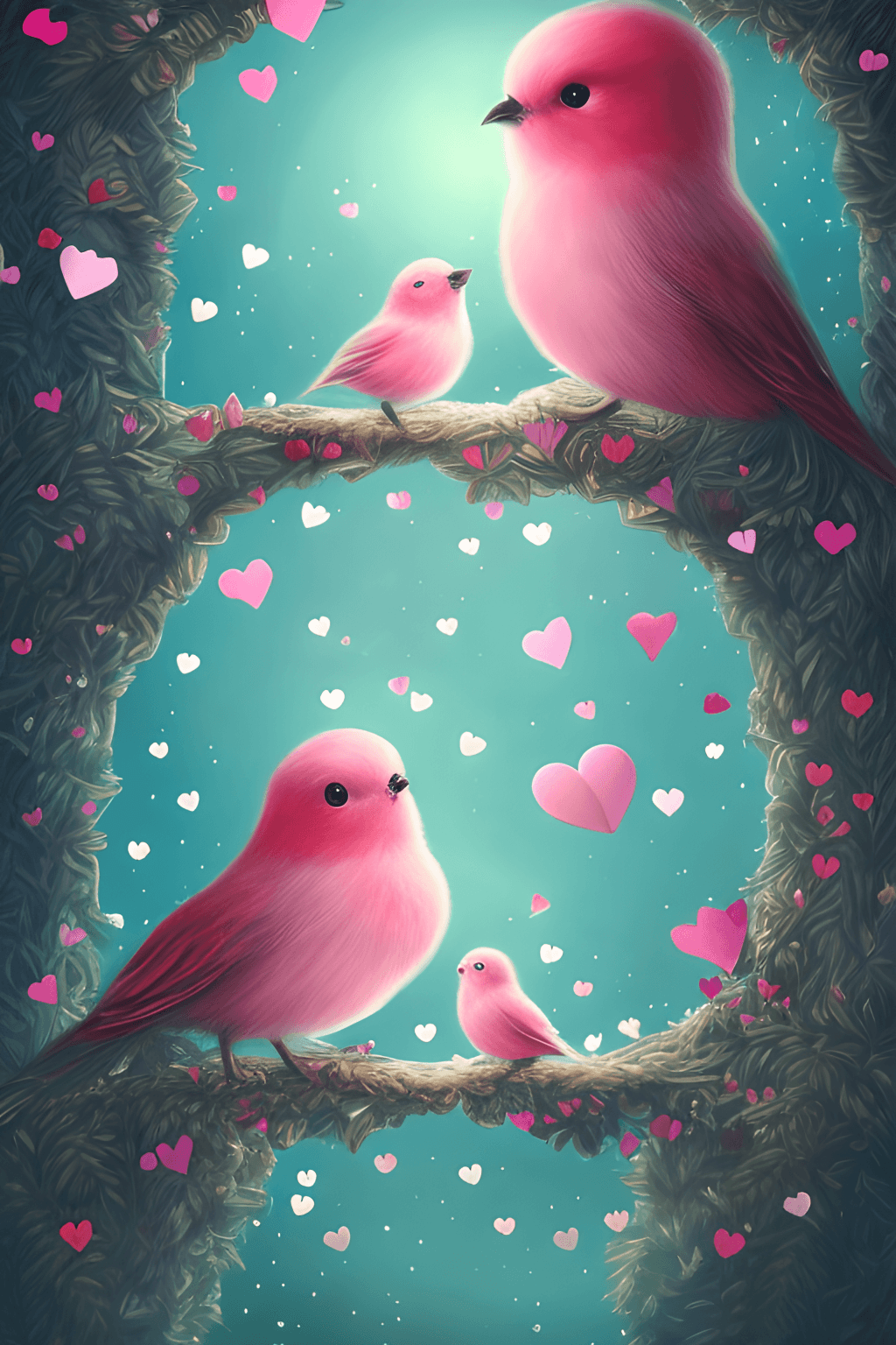  Valentinstag Hintergrundbild 1024x1536. Valentinstag Kawaii Süße verliebte Vögel 8K UltraHD Wallpaper · Creative Fabrica