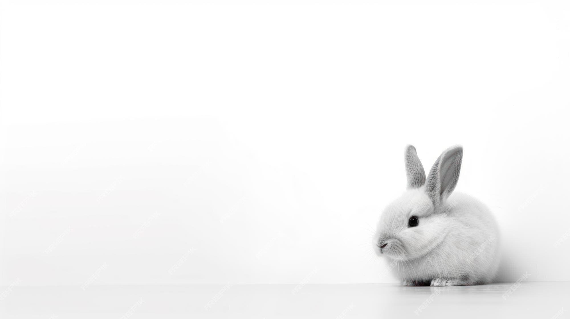  Kaninchen Hintergrundbild 2000x1121. Ein weißes kaninchen mit schwarzen ohren steht auf einem weißen tisch