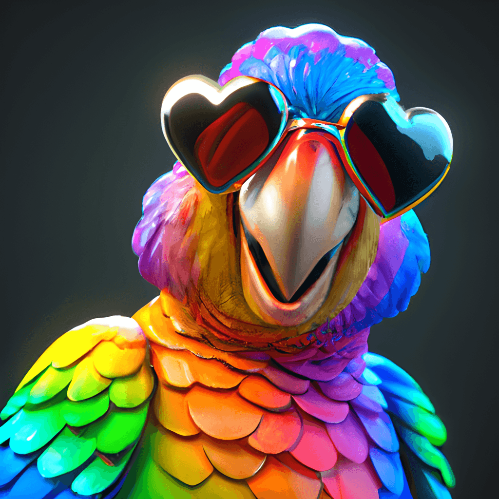 Papagei Hintergrundbild 1024x1024. 3D Darstellung Einer Glücklichen Papagei Mit LGBT Farben, Die Eine Sonnenbrille In Form Eines Herzens Trägt · Creative Fabrica