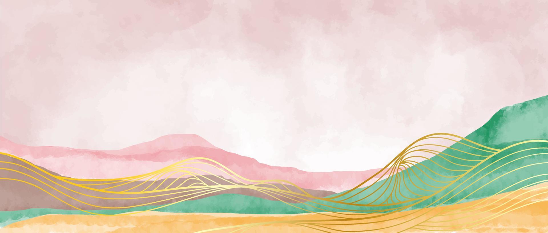  Bürste Hintergrundbild 1920x816. Mountain landscape background with watercolor brush and line wave pattern. Abstract contemporary aesthetic background landscapes. vector illustrations
