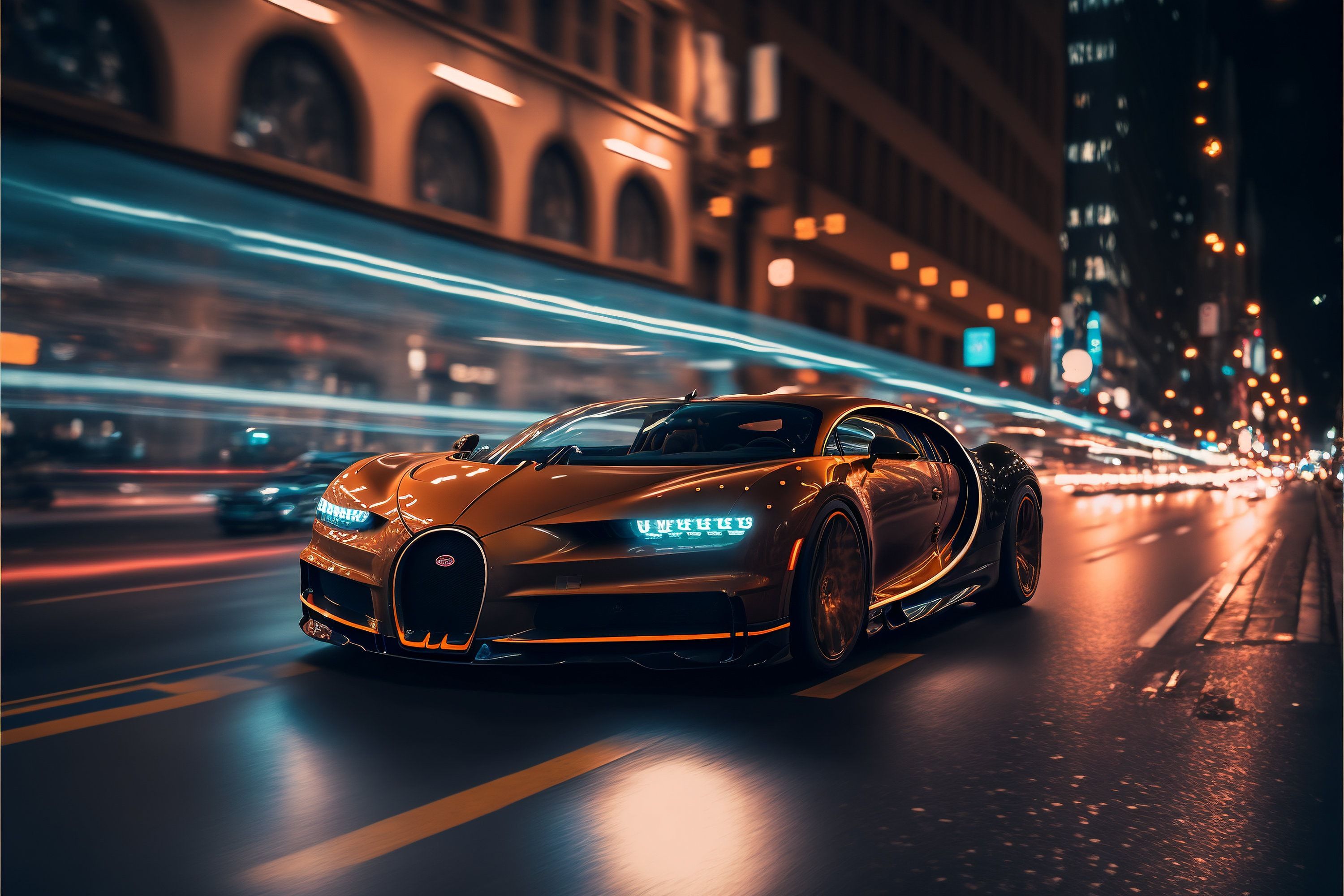  Bugatti Chiron Hintergrundbild 3000x2000. Bugatti Chiron beschleunigt die Innenstadt, Bugatti Art, Auto Kunstwerk, Auto Wallpaper