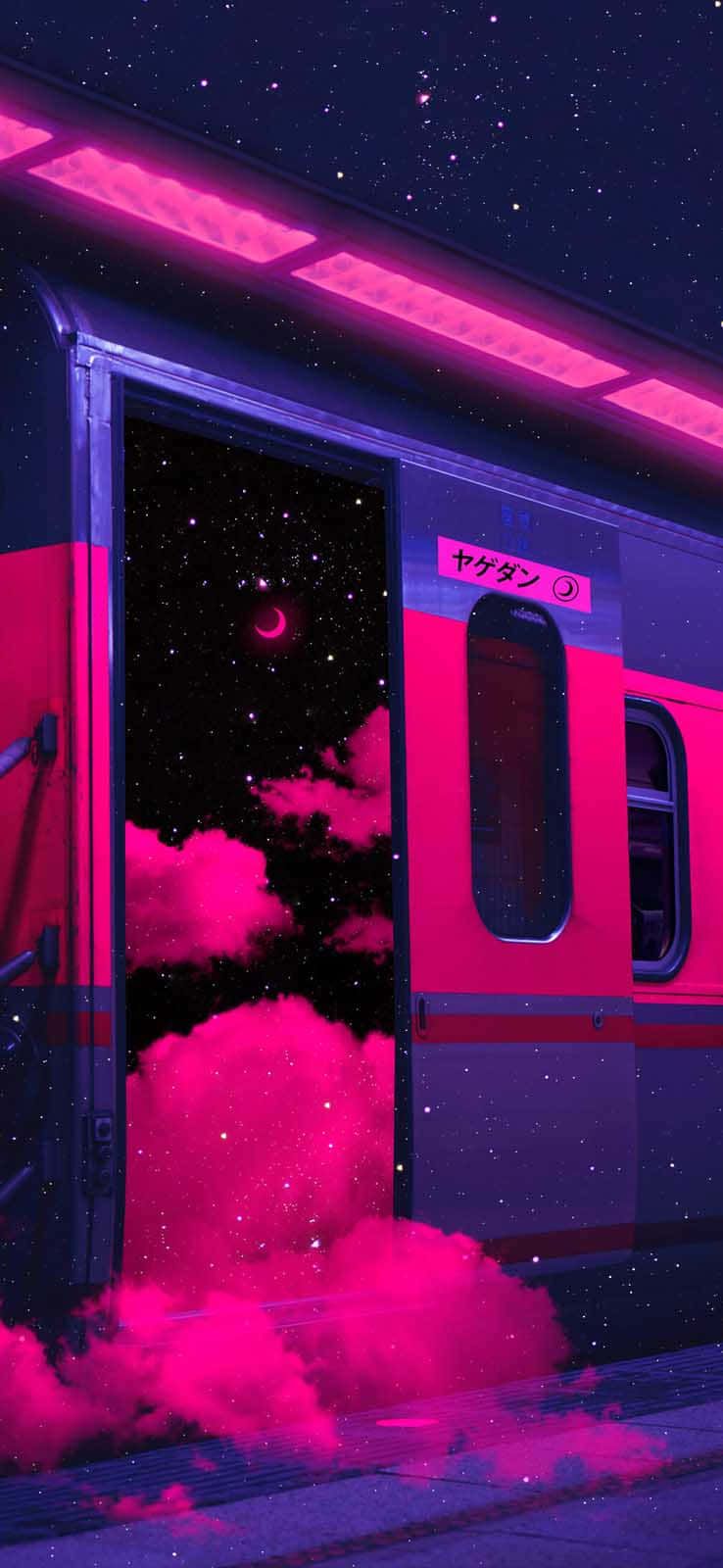  Magenta Hintergrundbild 738x1600. Downloaden Lilaund Magenta Japanischer Zugabfahrt Wallpaper