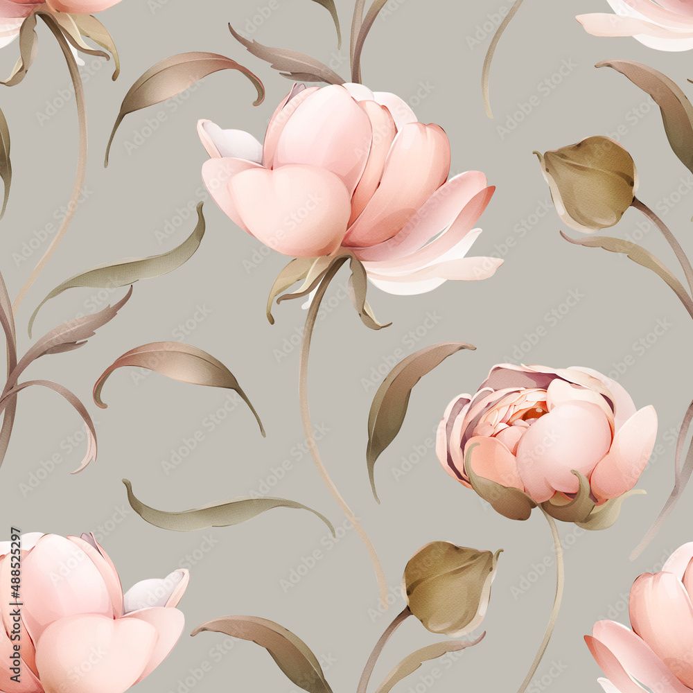  Vintage Hintergrundbild 1000x1000. Seamless Spring Pattern With A Bouquet Of Peonies. Vintage Wallpaper With Flowers In Pastel Colors Stock Illustration