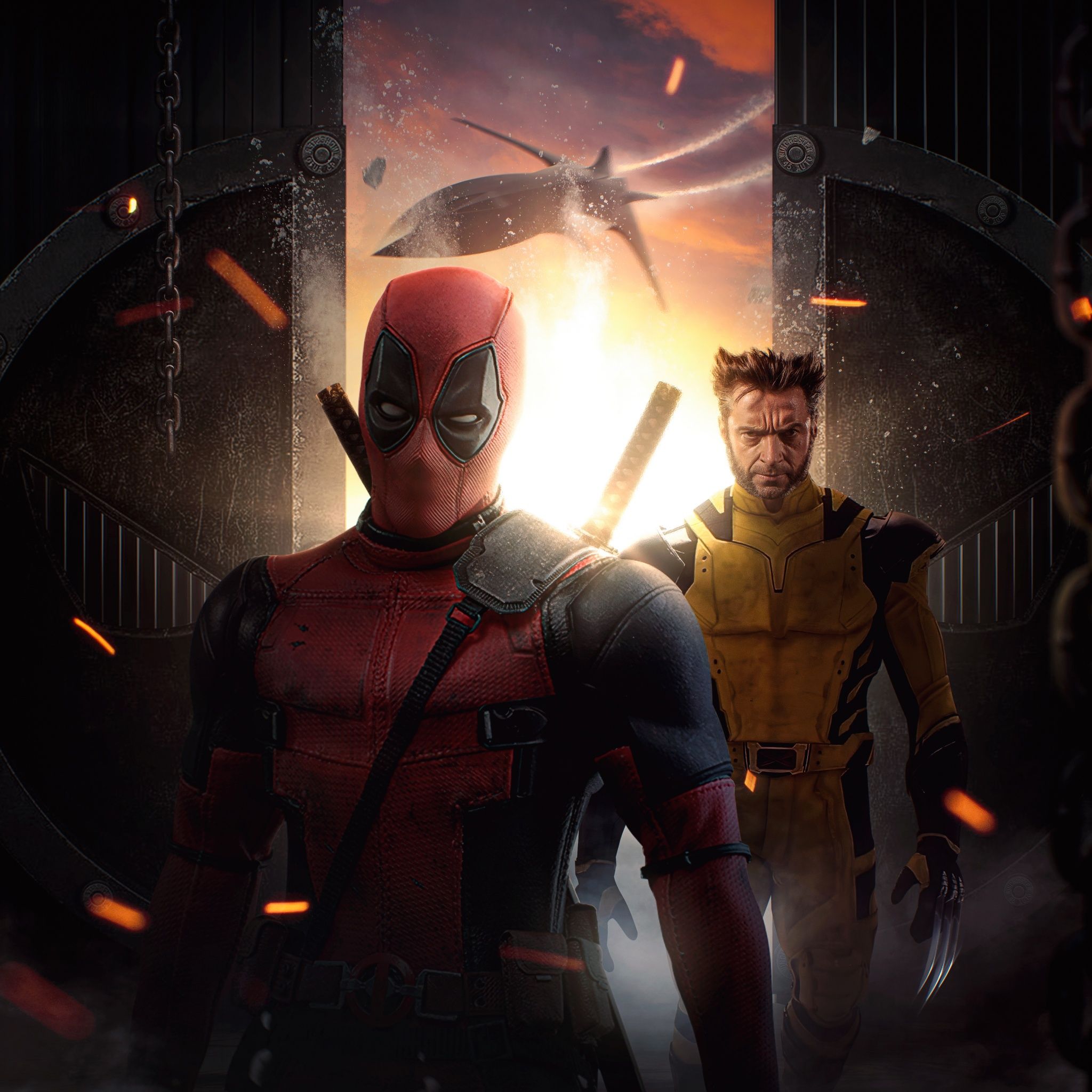  Deadpool & Wolverine Hintergrundbild 2048x2048. Wallpaper for iPad. Retina HD Wallpaper