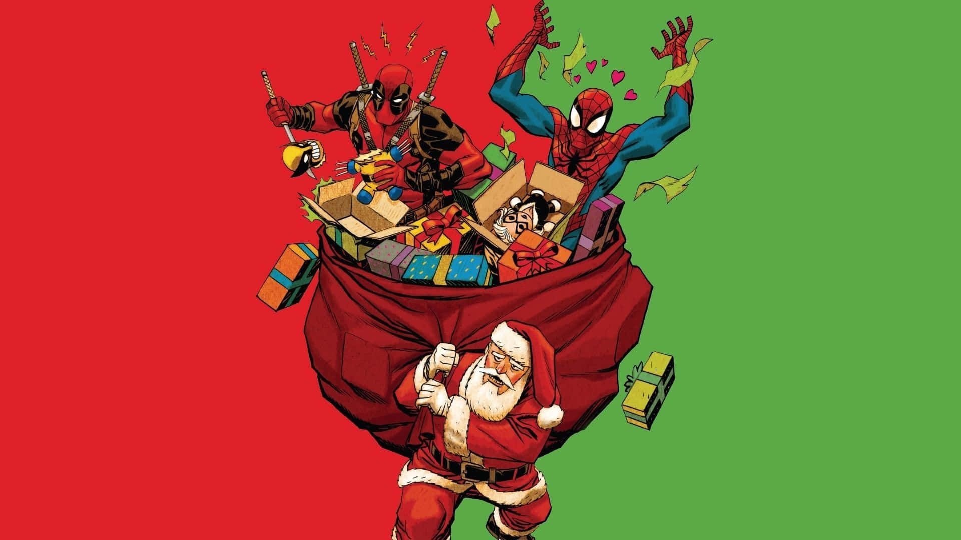  Deadpool & Wolverine Hintergrundbild 1920x1080. Download Marvel Christmas Spiderman And Deadpool Santa Wallpaper