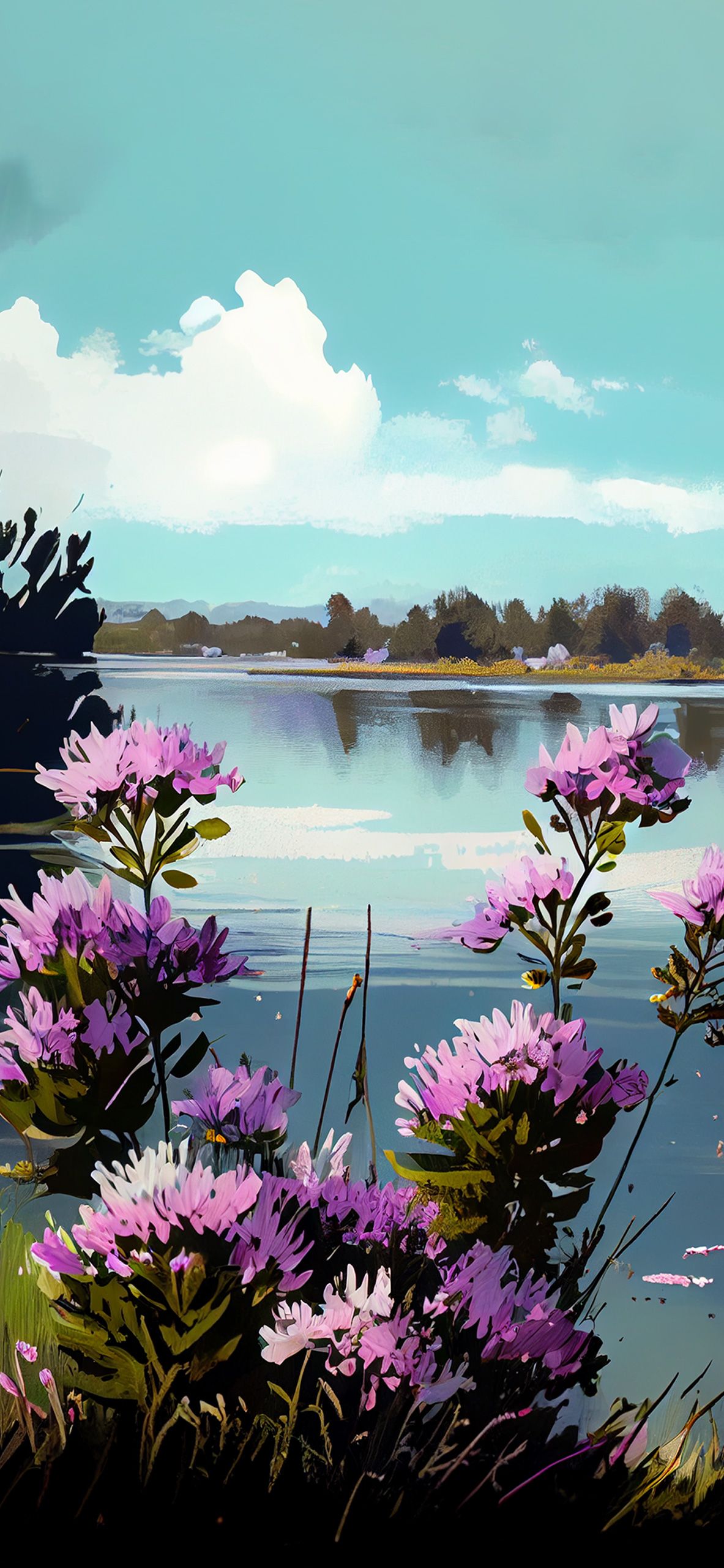  See Hintergrundbild 1183x2560. Lake & Flowers Art Wallpaper Aesthetic Wallpaper 4k