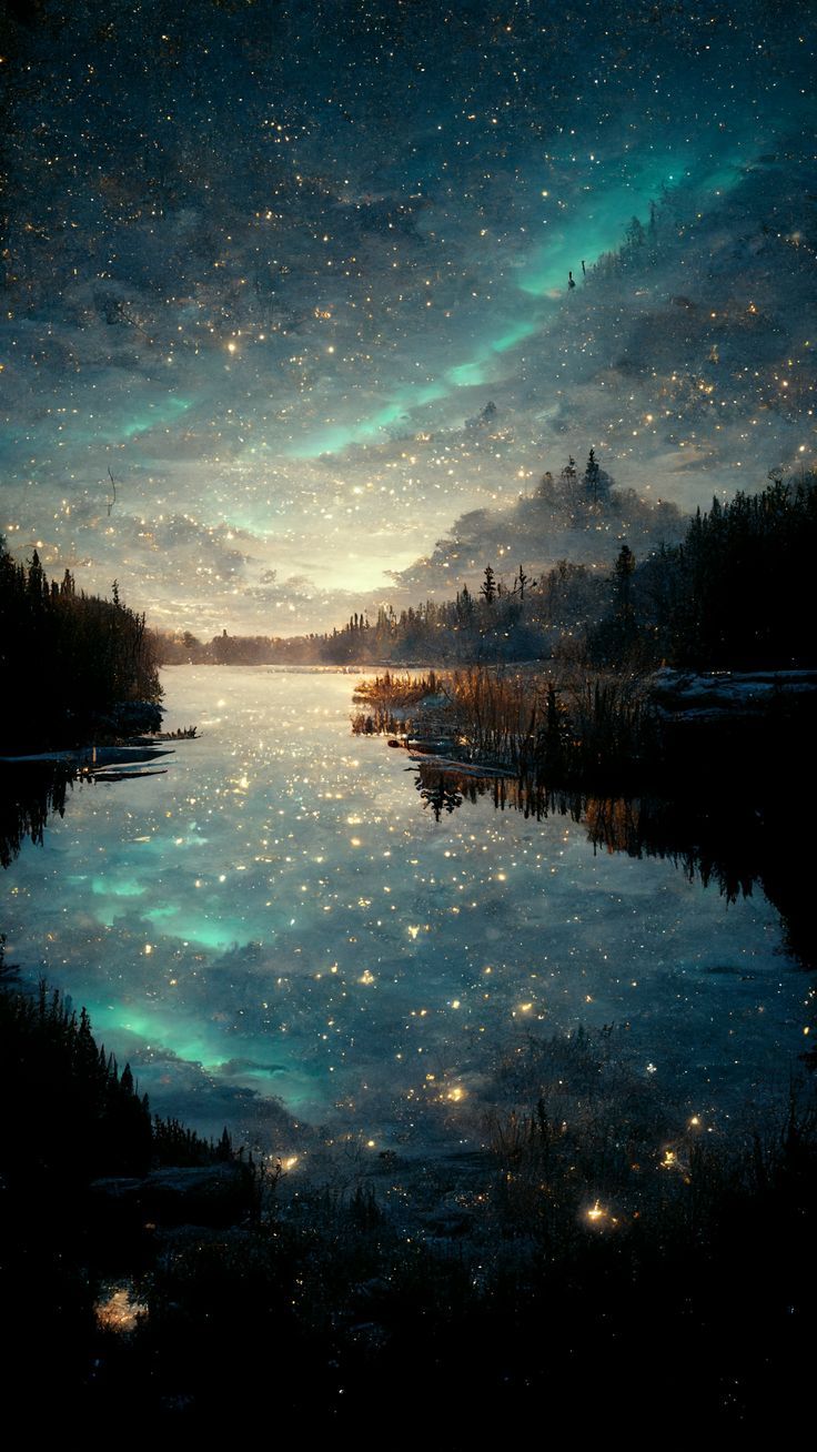  See Hintergrundbild 736x1308. Sky Full Of Stars At The Lake Canvas Print By Sub AIRTist. Bellissimi Sfondi, Foto Di Sfondo, Paesaggio Fantasy