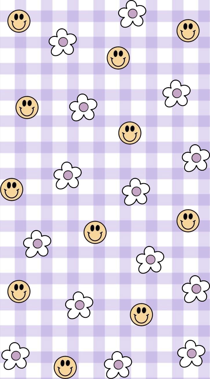 Smileys Hintergrundbild 725x1308. Preppy Wallpaper Ideas To Elevate Your Screen Style : Daisy & Smiley Face Lavender Background. Wedding Color, Haircuts & Hairstyles