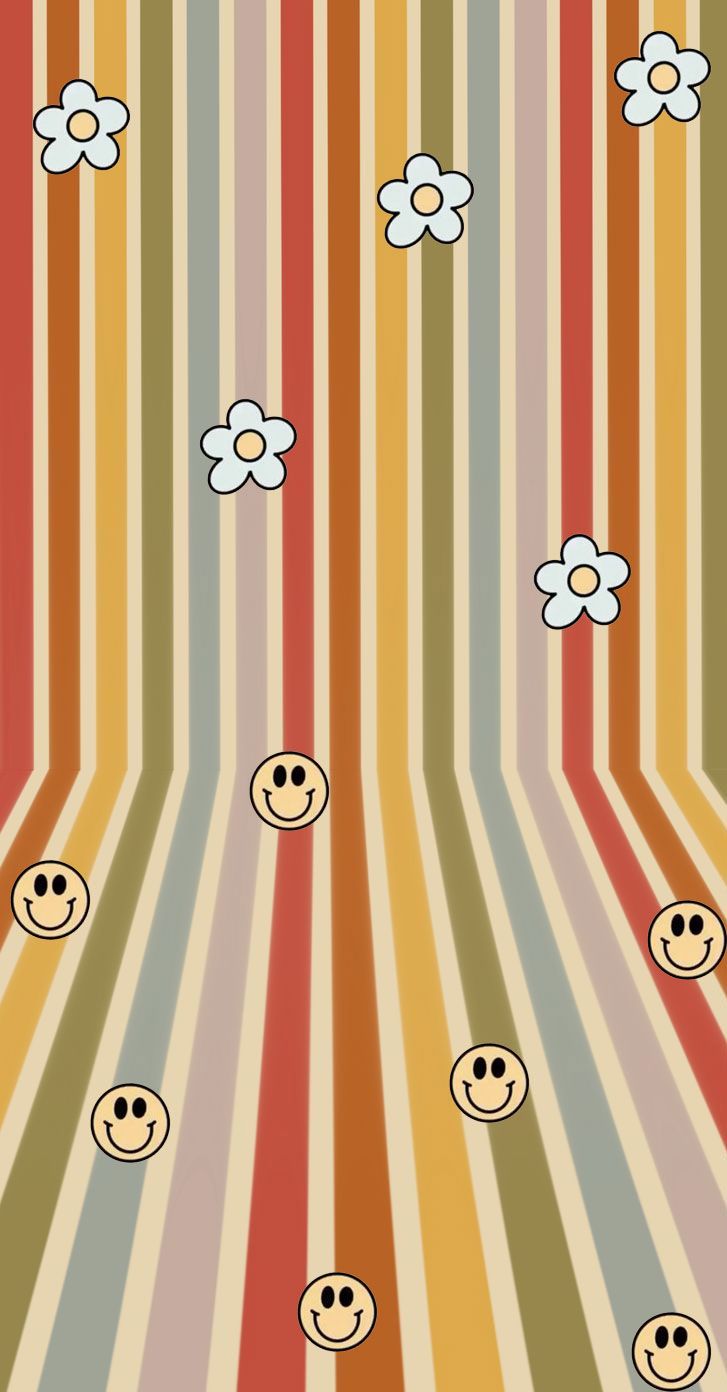  Smileys Hintergrundbild 727x1392. Preppy Wallpaper Ideas To Elevate Your Screen Style : Colourful Strips with Daisy & Smiley Face. Wedding Color, Haircuts & Hairstyles