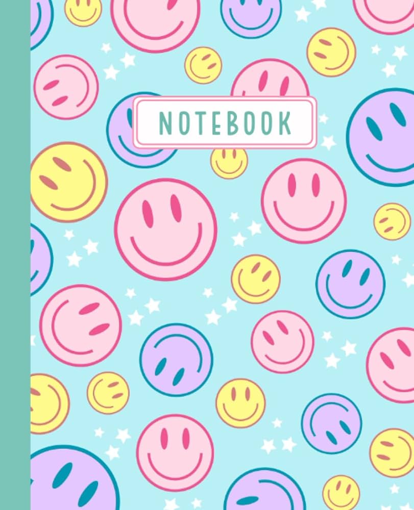  Pinke Smileys Hintergrundbild 811x1000. Smiley Face Notebook: Pink, Yellow, and Purple Happy Faces with Light Blue Background. Cute Aesthetic Composition Notebook for Kids and Teens Wide Ruled 7.5 x 9.25: Morris, Sage: Books