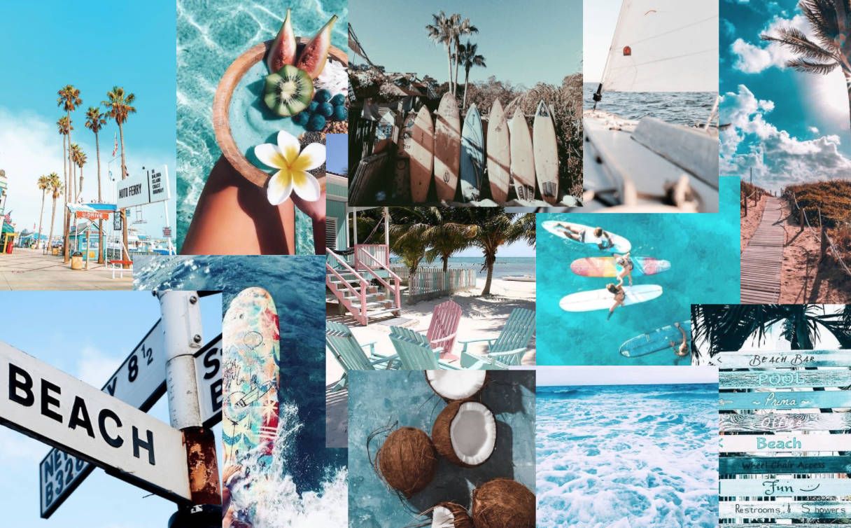  Summer Hintergrundbild 1216x754. Download free Summer Aesthetic Beach Collage Wallpaper