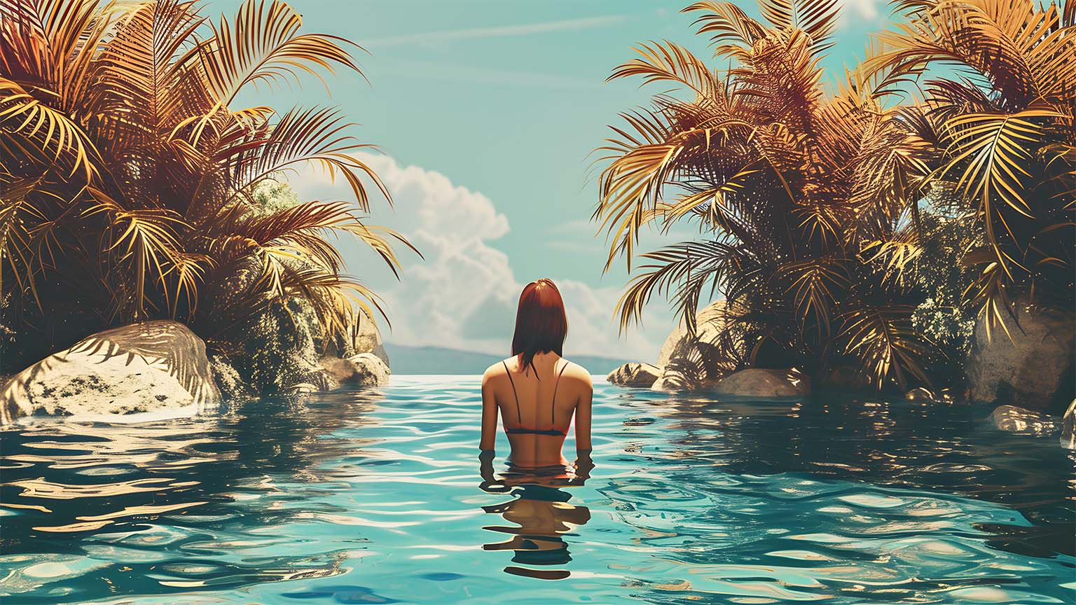  Summer Hintergrundbild 1536x864. Girl In Water Summer Aesthetic 4K Wallpaper
