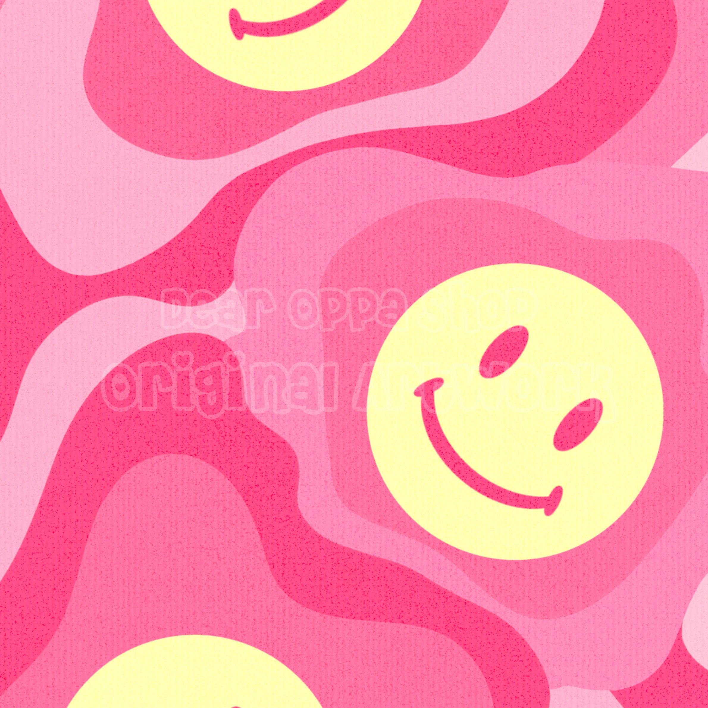  Pinke Smileys Hintergrundbild 2380x2380. Groovy Smiles Wallpaper, Pink Background, Kawaii Wallpaper, Cute Phone Theme, Pastel Background, Fun Digital Wallpaper, Simple Aesthetic