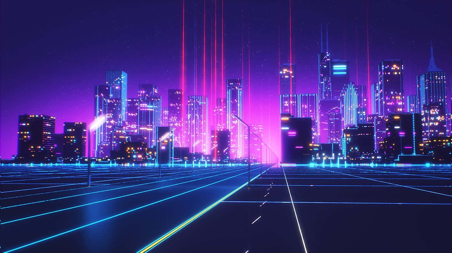  Futuristisch Hintergrundbild 1438x806. Downloaden Erkundedie Futuristischen Straßen Der Synthwave Stadt. Wallpaper