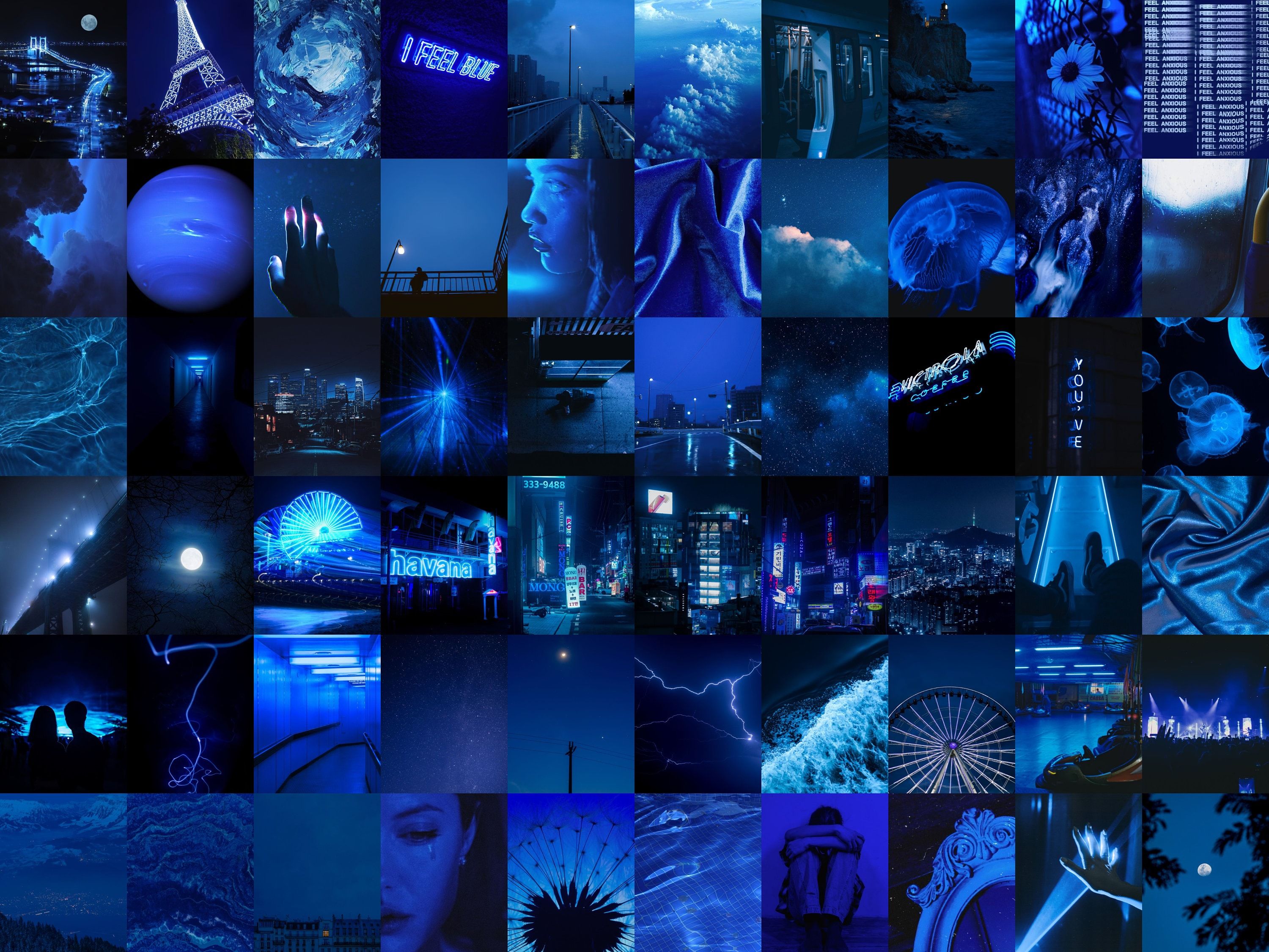  Futuristisch Hintergrundbild 3000x2250. Dunkelblaue Wand Collage Kit, Grunge Blau Ästhetisch, DIGITALE Drucke, Ästhetische Raumdekoration, Sofort 60 Stück