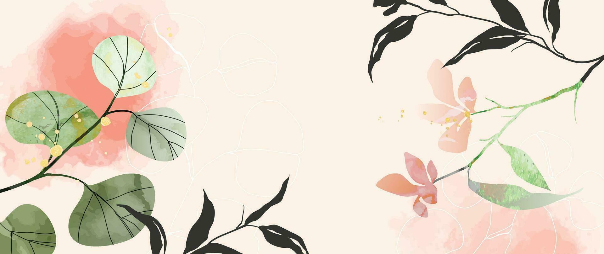  Aquarell Hintergrundbild 1920x810. Blumen- im Aquarell Vektor Hintergrund. Luxus Hintergrund Design mit Rosa Blumen, Linie Kunst, Aquarell, Blume Garten. elegant Gold blühen Blumen Illustration geeignet zum Stoff, Drucke, Abdeckung. 27972592 Vektor Kunst bei Vecteezy