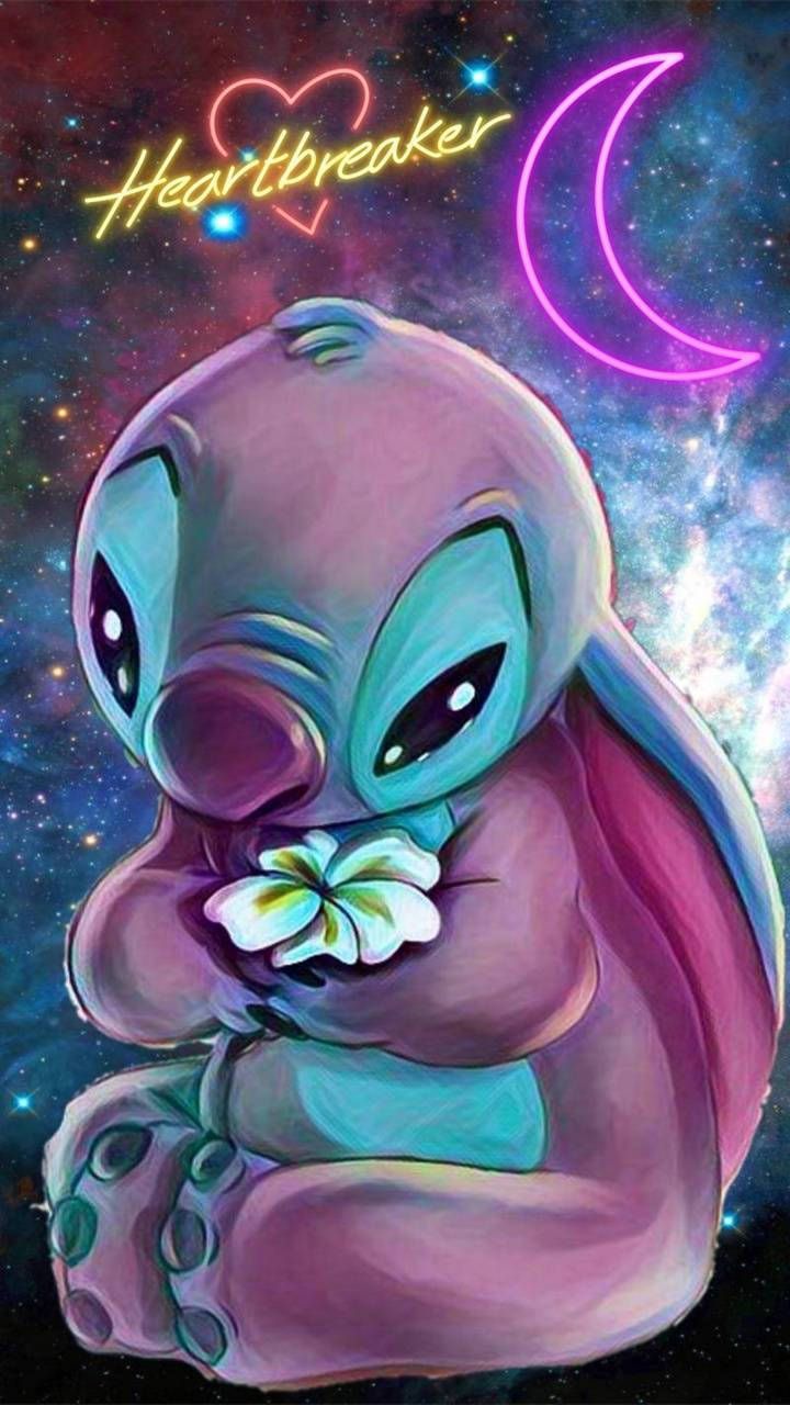  Freundschaft Blume Hintergrundbild 720x1280. Downloaden Niedlichesästhetisches Stitch, Der Eine Blume Umarmt. Wallpaper