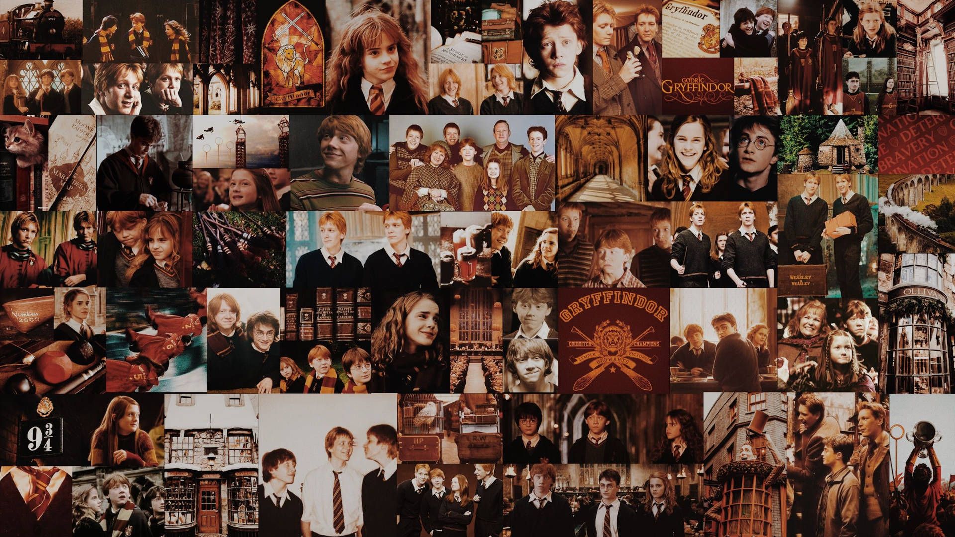  Harry Potter Hintergrundbild 1920x1080. Download Harry Potter Aesthetic Gryffindor Collage Wallpaper