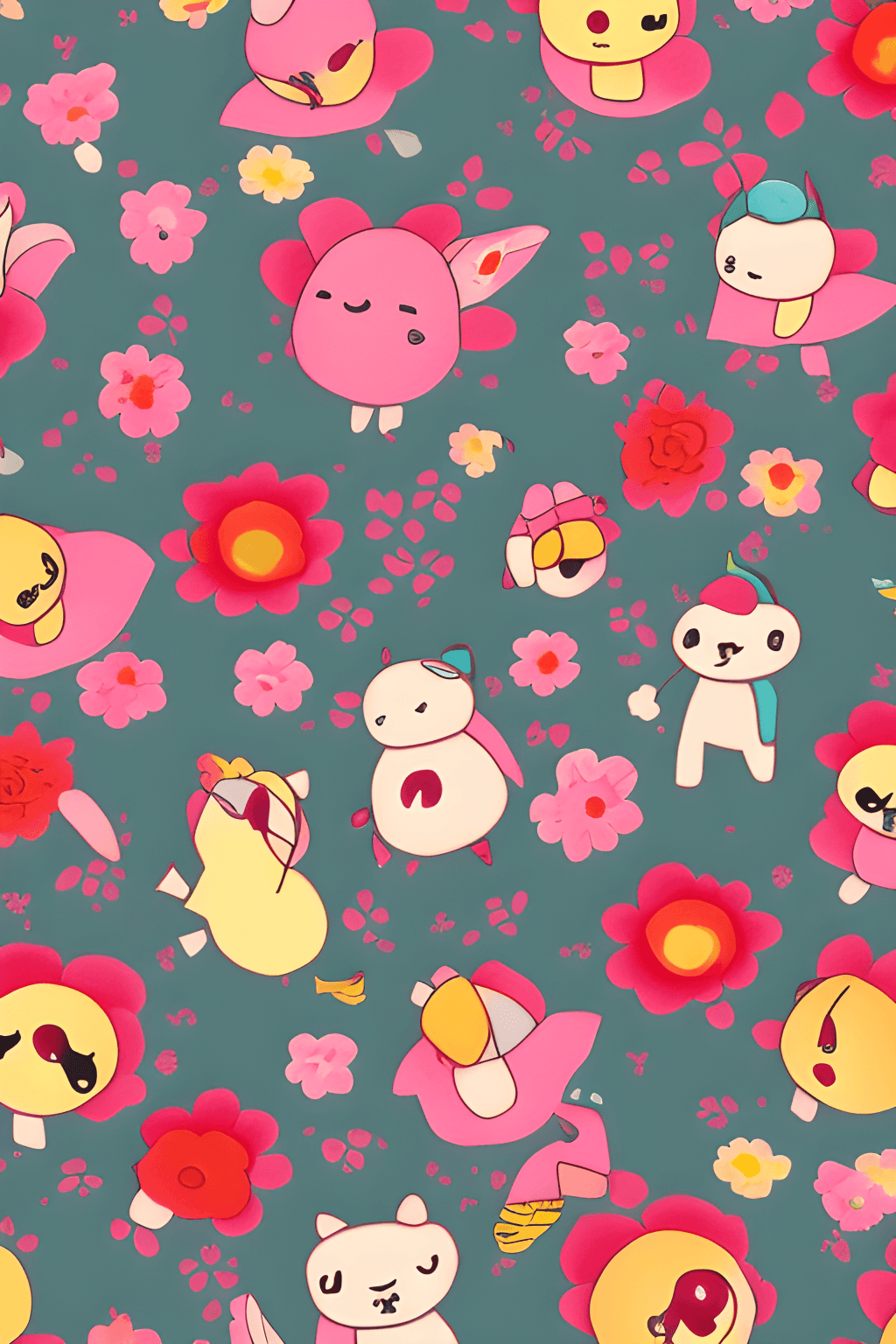  Süße Tiere Und Muster Hintergrundbild 1024x1536. Kawaii Wallpaper Fine Art · Creative Fabrica