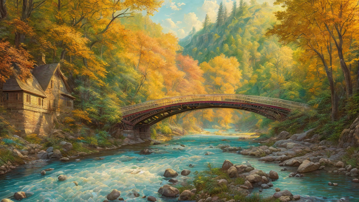  Herz Mit Brücke Hintergrundbild 1200x675. Malen Einer Brücke über Den Fluss A Generiert, Brücke, Haus, Fluss Hintergrund, Foto und Bild zum kostenlosen Download