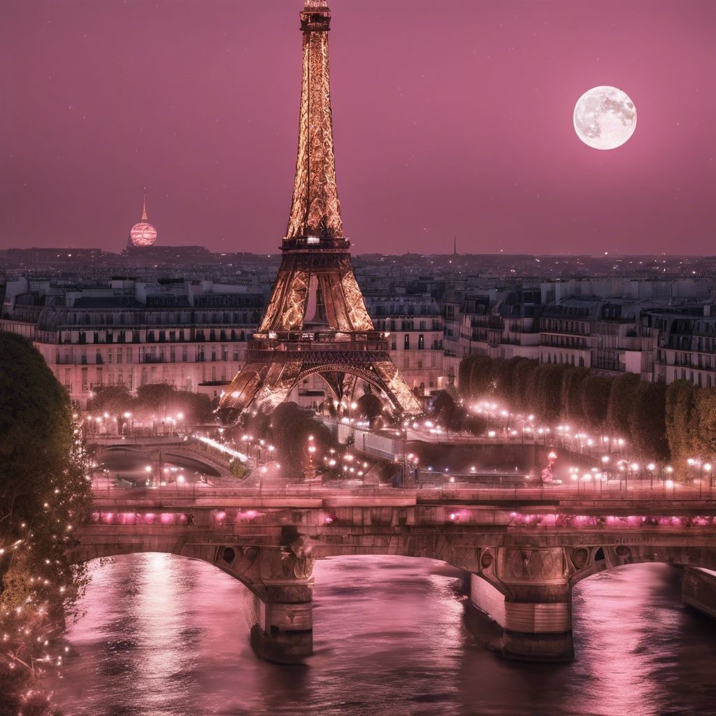  Herz Mit Brücke Hintergrundbild 1024x1024. Eine Vollmondnacht in Paris mit dem Eiffelturm, der von rosa Lichtern geküsst wird. Hintergrundbild [5ba5a1f6efbe4a83bf7a] von Wallpaper HD