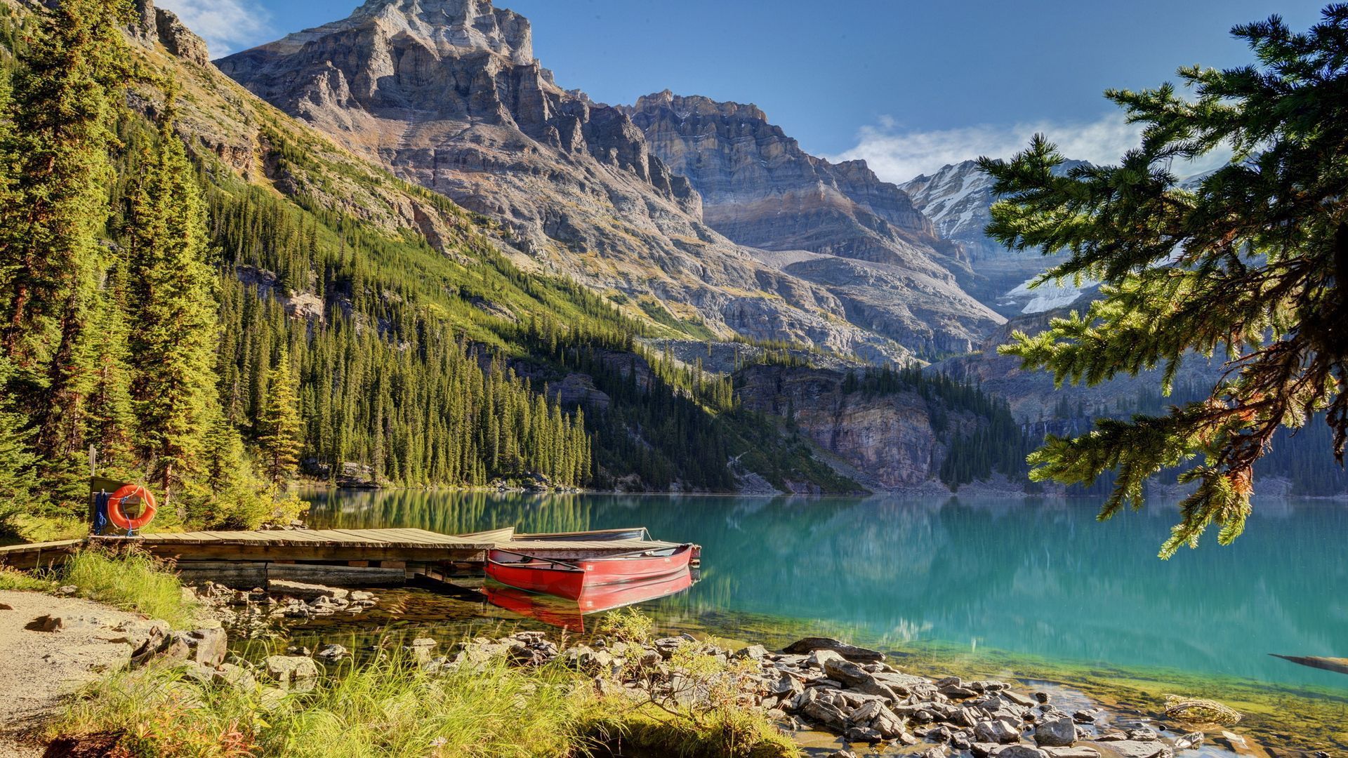 Schönste Hintergrundbild 1920x1080. HD Desktop Wallpaper: Natur, Ein Boot, Boot, Schöne Landschaft, See, Mountains Kostenloses Bild Herunterladen