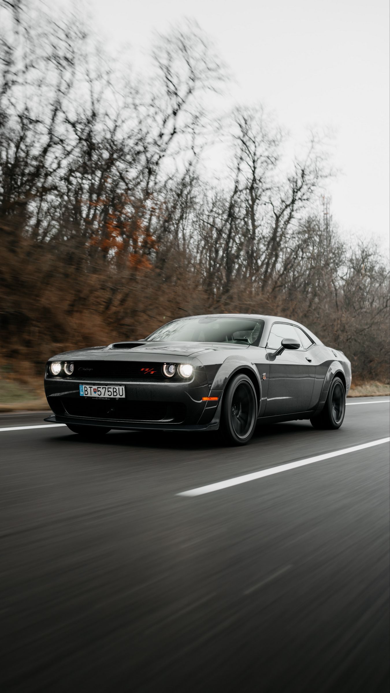  Dodge Challenger Hintergrundbild 1350x2400. Download wallpaper 1350x2400 dodge challenger, dodge, car, muscle car, gray, road iphone 8+/7+/6s+/for parallax HD background