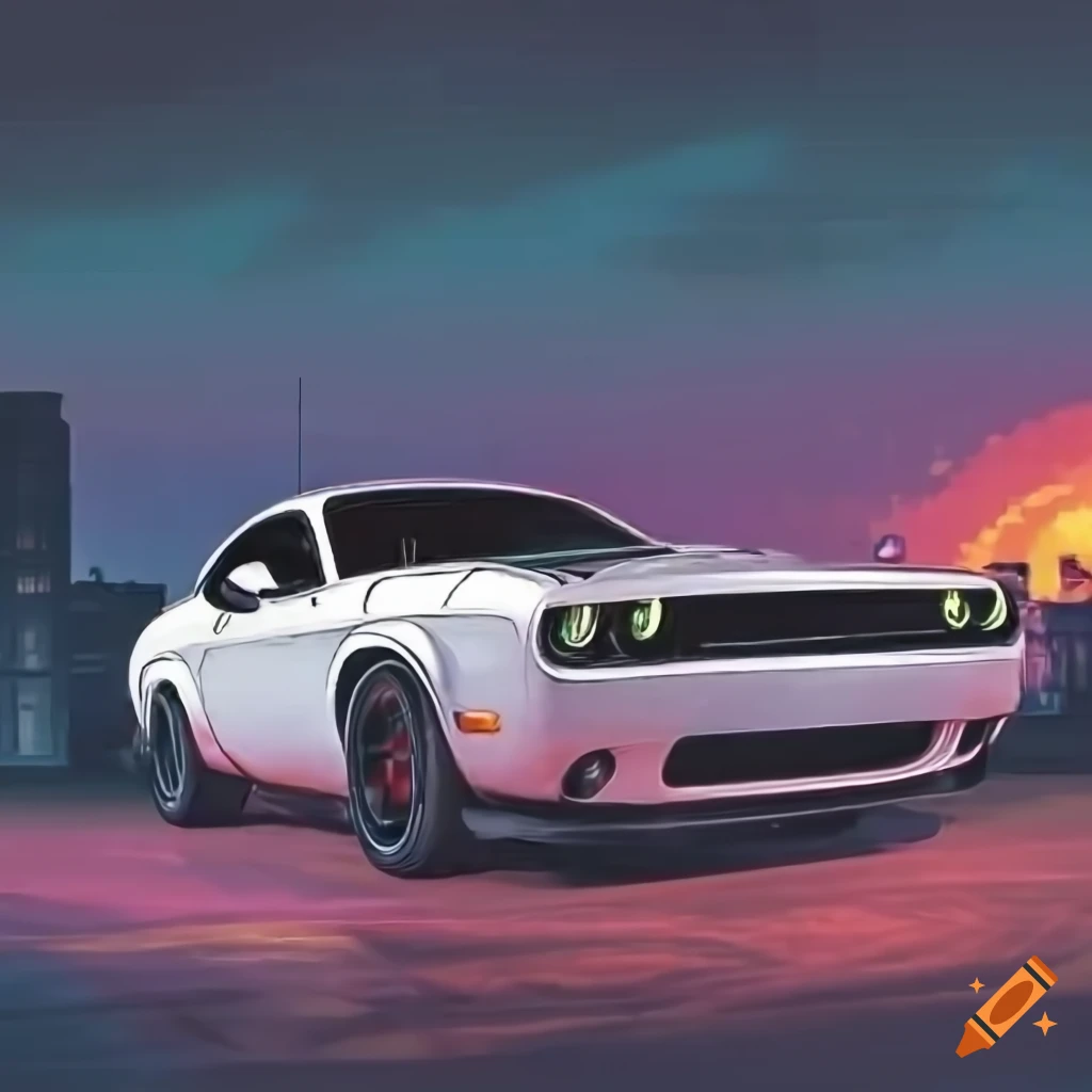  Dodge Challenger Hintergrundbild 1024x1024. Comic book style cover of a white dodge challenger hellcat srt on Craiyon