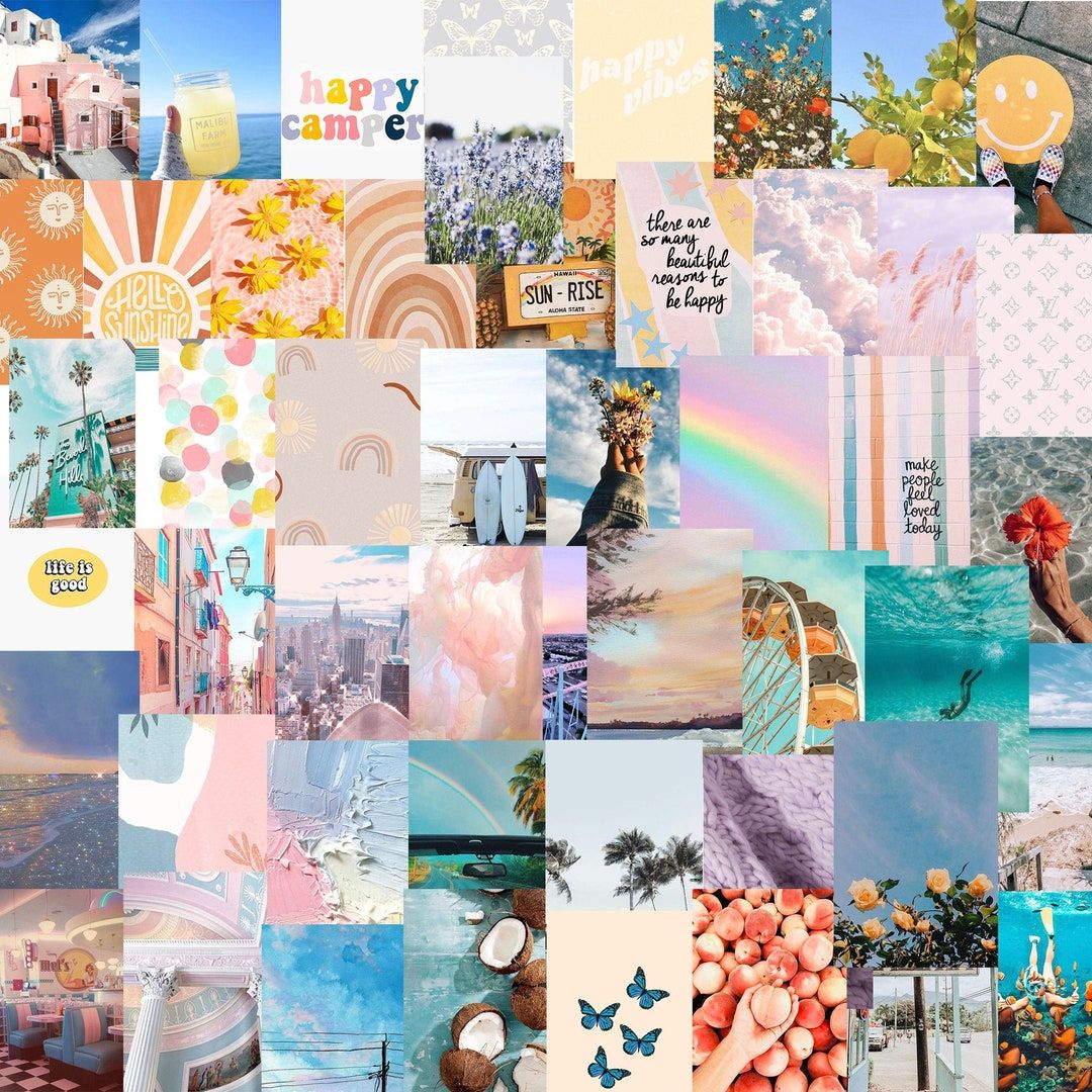  Lustig Hintergrundbild 1080x1080. Fertig zum Ausdrucken, Happy & Bright Pastel Aesthetic Wall Collage Kit 60er Pack Fotos Digitale Datei