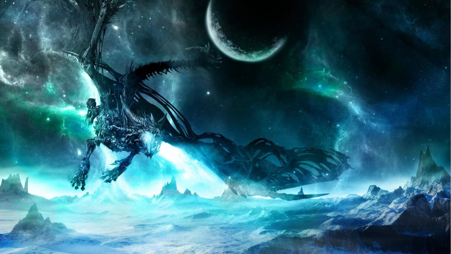  Galaxi Drache Hintergrundbild 1920x1080. Download Galaxy Dragon Soaring Over Mountains Wallpaper