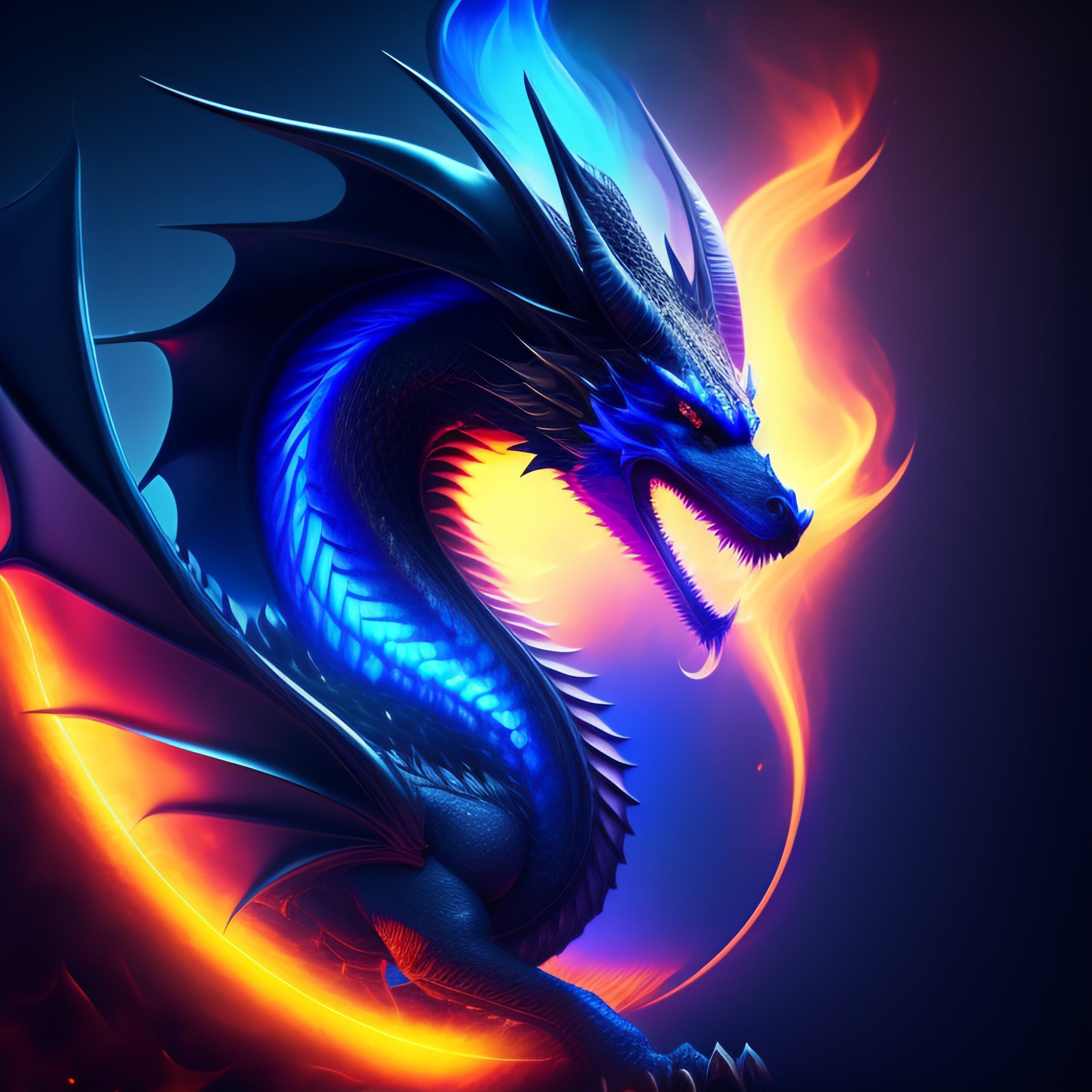  Galaxi Drache Hintergrundbild 2560x2560. Lexica dragon with blue flames, silky texture, gradient, minimalistic design, logo, aesthetic, 4 k, hd, rounded, big head