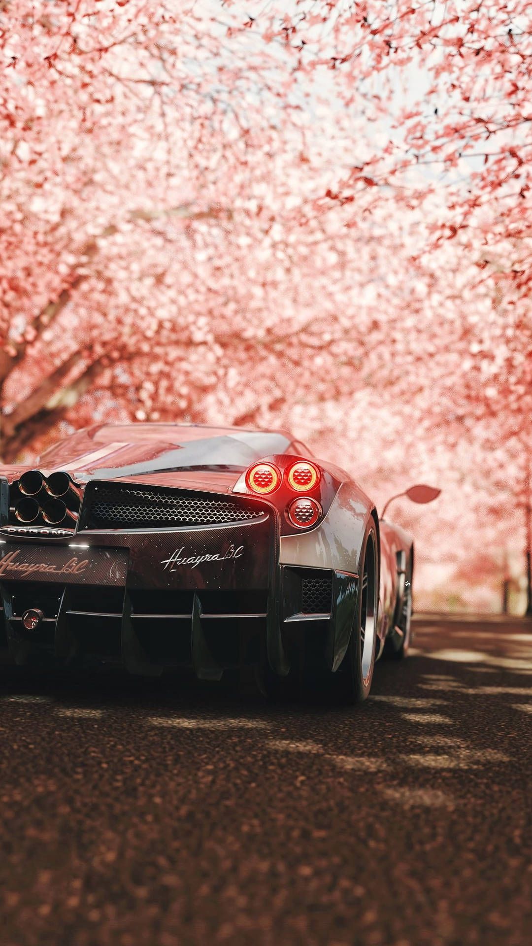  Pagani Hintergrundbild 1080x1920. Download Pagani Huayra Rear View Sakura Flowers Wallpaper