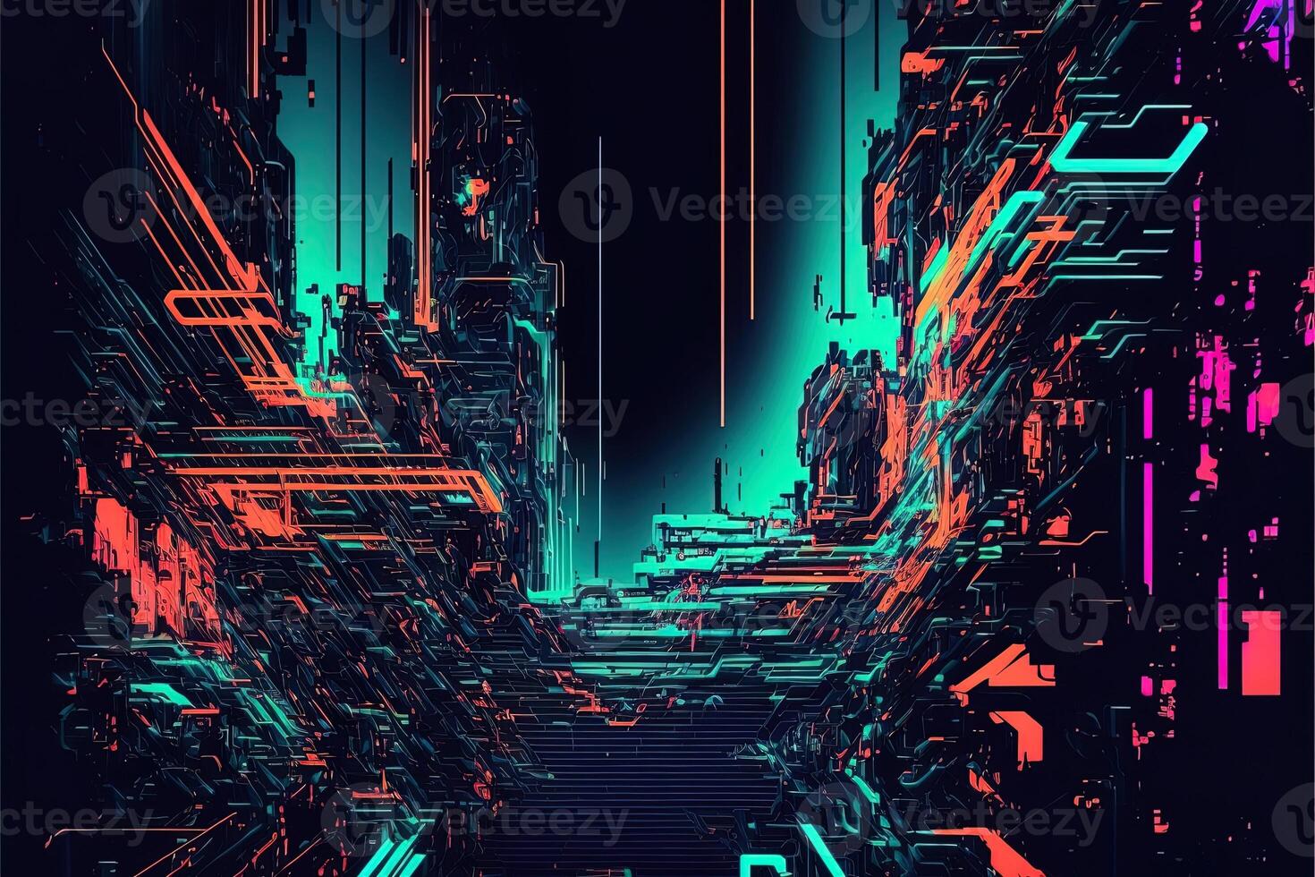  Futurismus Hintergrundbild 1470x980. Abstrakt Hintergrund Mit Interlaced Digital Panne Und Verzerrung Wirkung. Futuristisch Cyberpunk Design. Retro Futurismus, Netz Punk, Rave 80er Jahre 90er Jahre Cyberpunk ästhetisch Techno Neon Farben. Generativ Ai 23569397 Stock Photo Bei Vecteezy