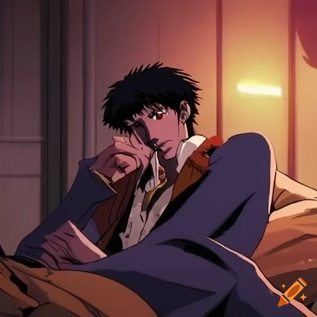  Spike Hintergrundbild 1024x1024. Spike spiegel from cowboy bebop dozing off in bed on Craiyon