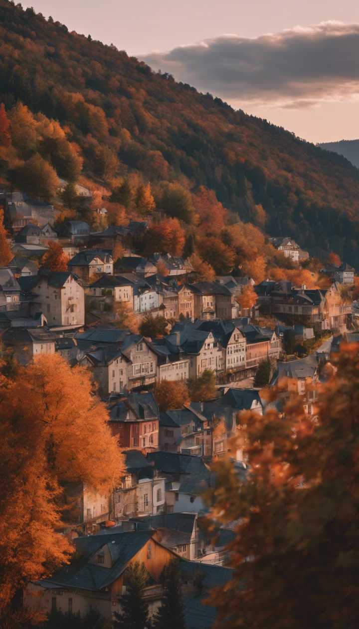  Herbst Schöne Landschaft Hintergrundbild 720x1260. Eine kleine, malerische Stadt am Fuße eines Berges, deren Blätter mit Einbruch der Herbstdämmerung ihre Farbe ändern. Hintergrundbild [f6655d9f72f64b709887] von Wallpaper HD