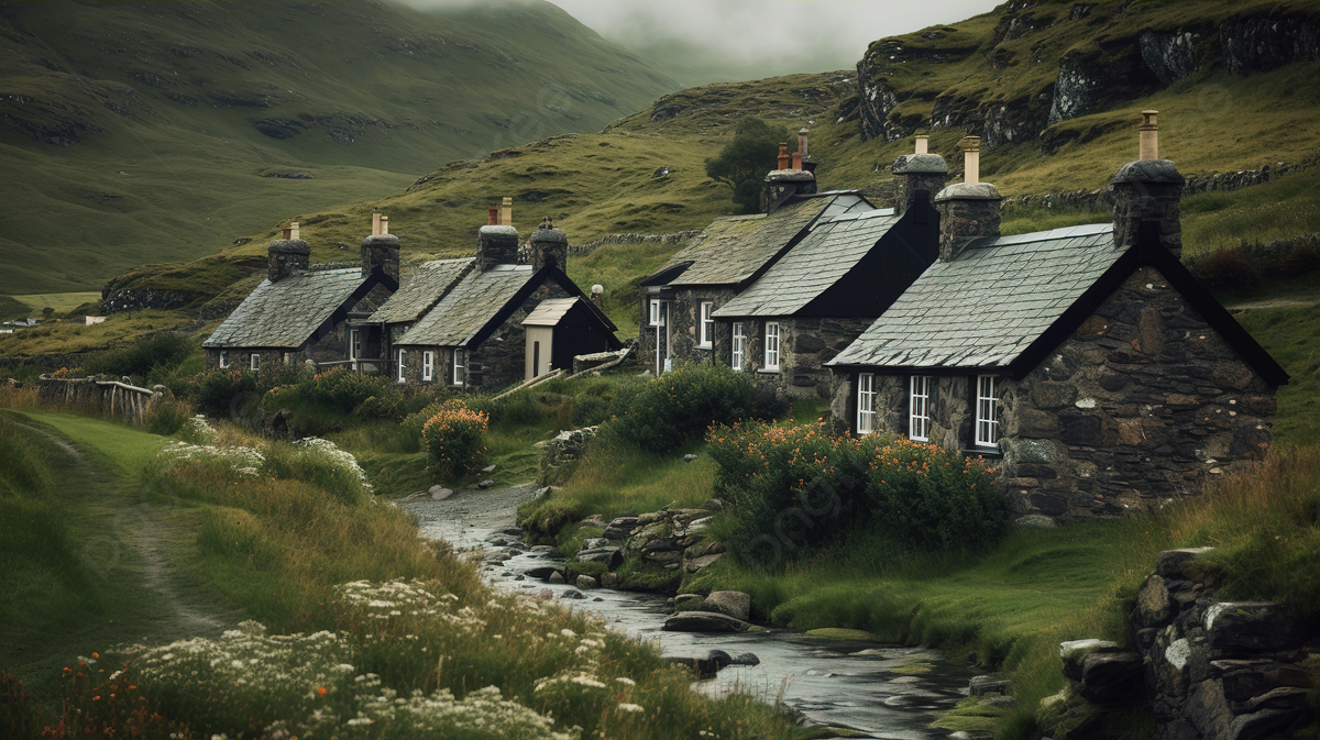  Herbst Kleines Haus Hintergrundbild 1200x673. Kleine Häuser In Der Nähe Eines Baches In Schottland, Hüttenbild Von Häusern, Haus, Hütte Hintergrund, Foto und Bild zum kostenlosen Download