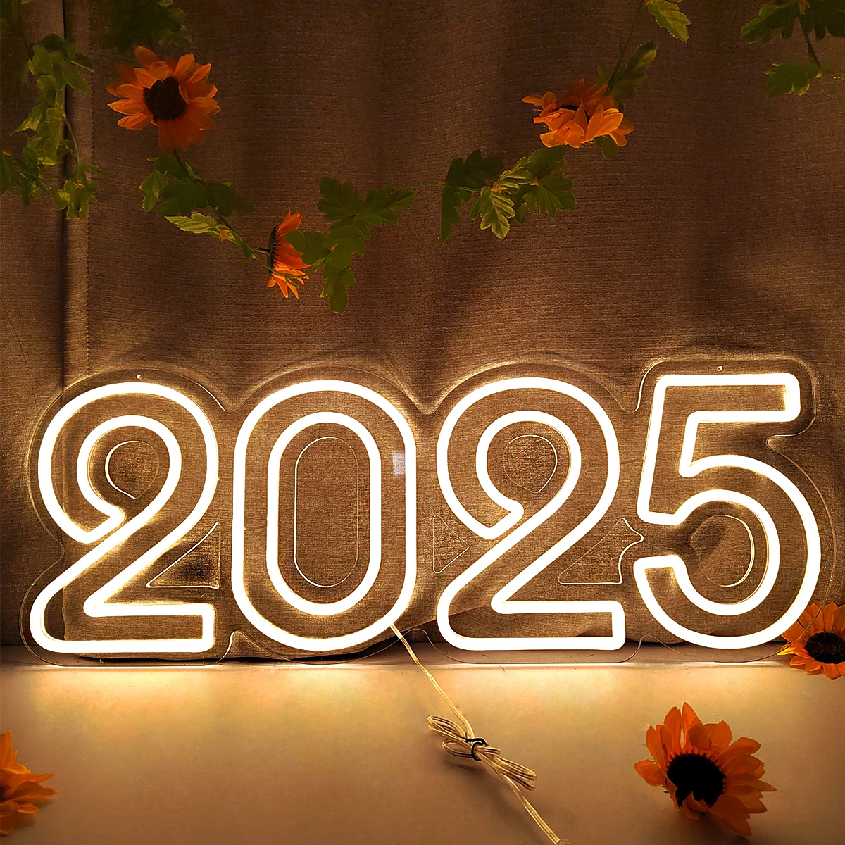  Frohes Neues Jahr 2025 Hintergrundbild 1200x1200. Frohes neues Jahr Neon Party Dekoration begünstigt Lichter weißes Alphabet leuchtendes Licht Zeichen Helligkeit einstellbar 76cm