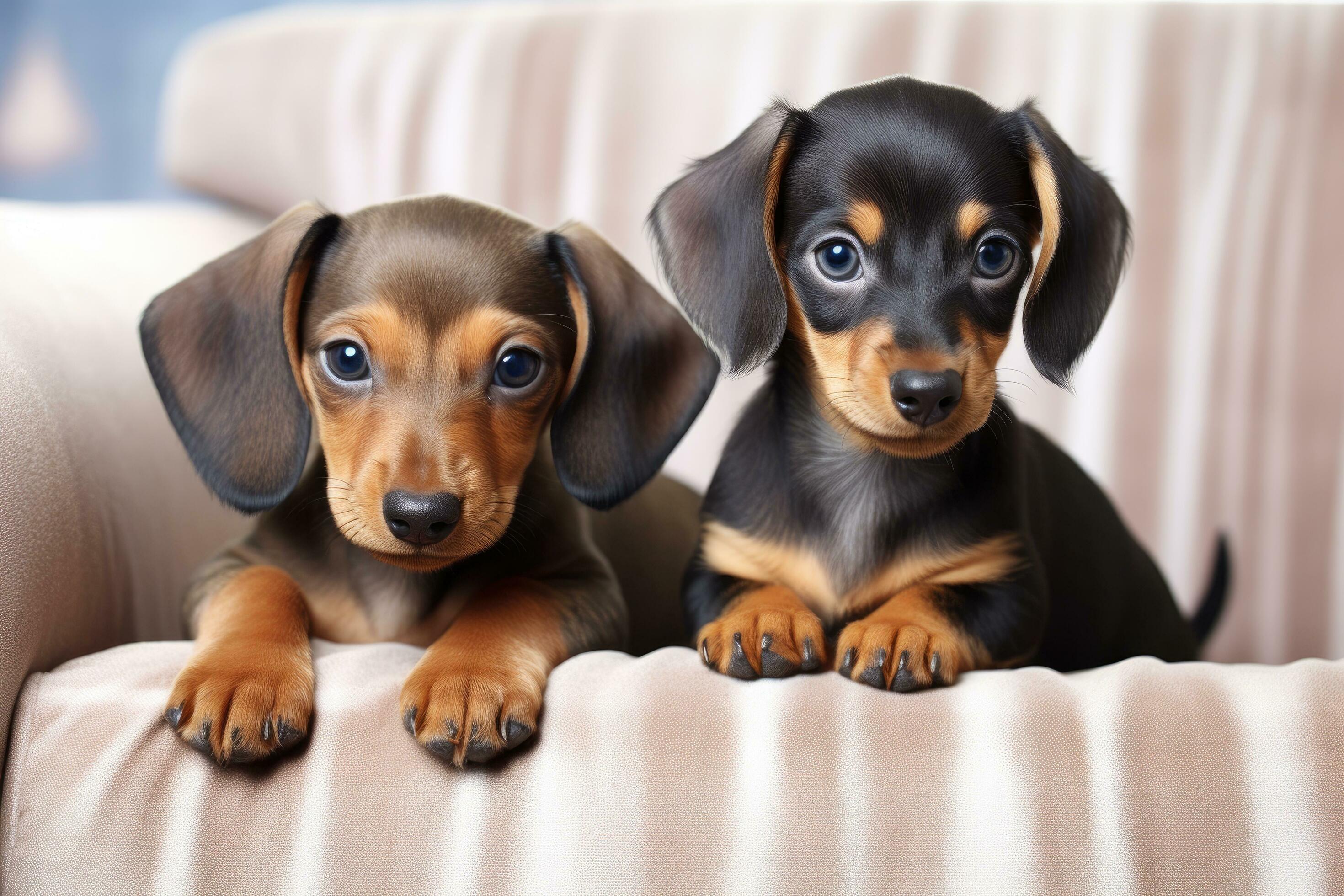  Dackel Hintergrundbild 2940x1960. Süß Dackel Welpen Auf Sofa, Auf Licht Hintergrund, Dackel Hündchen Und Tabby Kätzchen Auf Ein Weiß Sofa, Ai Generiert 29462164 Stock Photo Bei Vecteezy