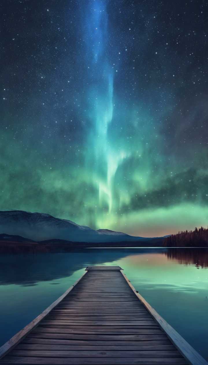  Polarlichter Hintergrundbild 720x1260. Eine wunderschöne Nachtlandschaft mit einem blauen Polarlicht in Aquarellfarbe über einem ruhigen See. Hintergrundbild [7c1bff4f8c8f433fb656] von Wallpaper HD